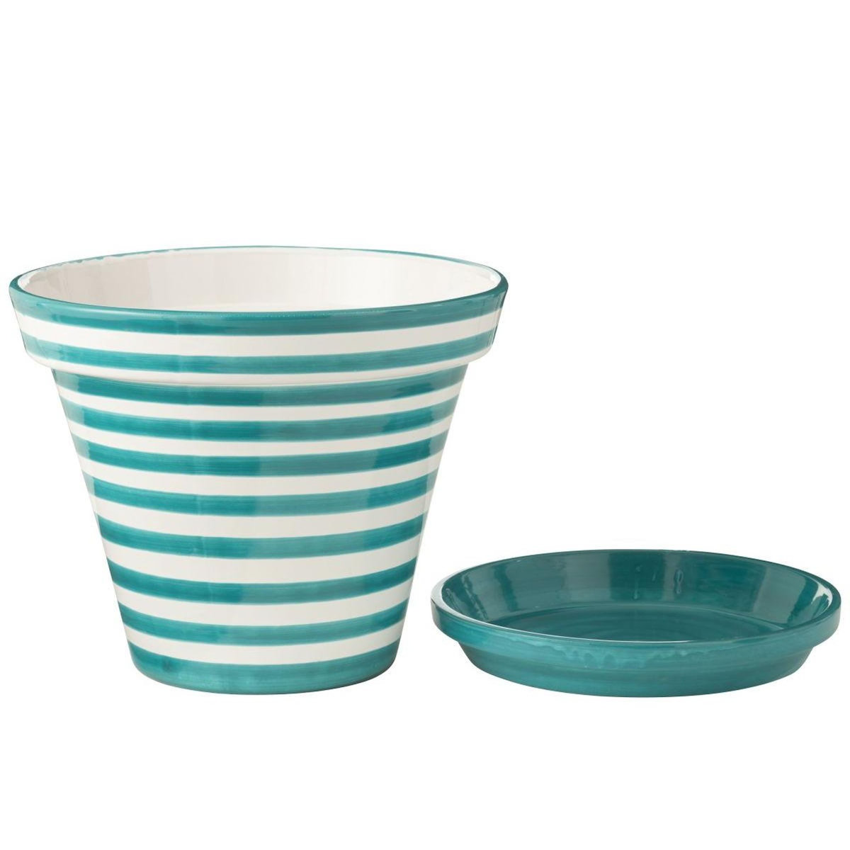 Paris Prix Pot Avec Soucoupe en Céramique  Granada Rayure  50cm Bleu Aqua