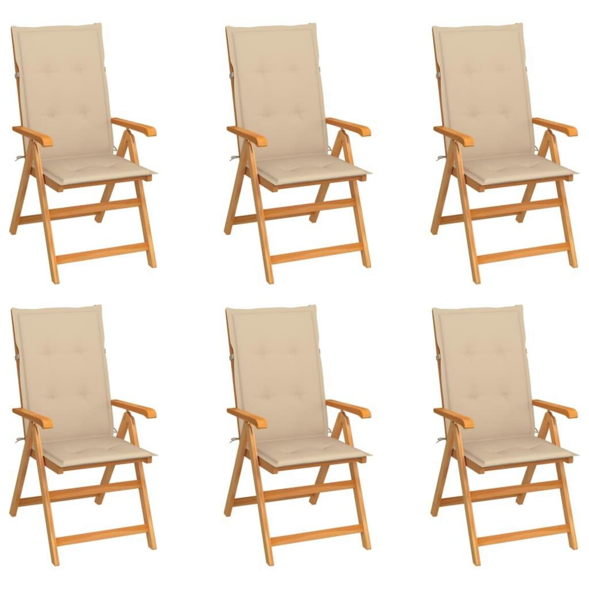 VIDAXL Chaises de jardin lot de 6 avec coussins beige Bois teck massif