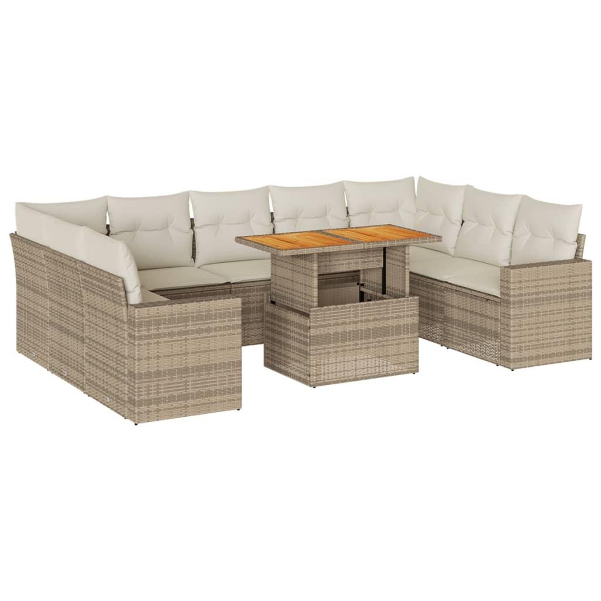 Voir la diapositive 2 : VIDAXL Salon de jardin avec coussins 10 pcs beige resine tressee