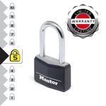 Master lock Cadenas à Clé en Aluminium Massif recouvert de Vinyle avec Anse Moyenne, noir, 4 x 7,6 x 1,3cm