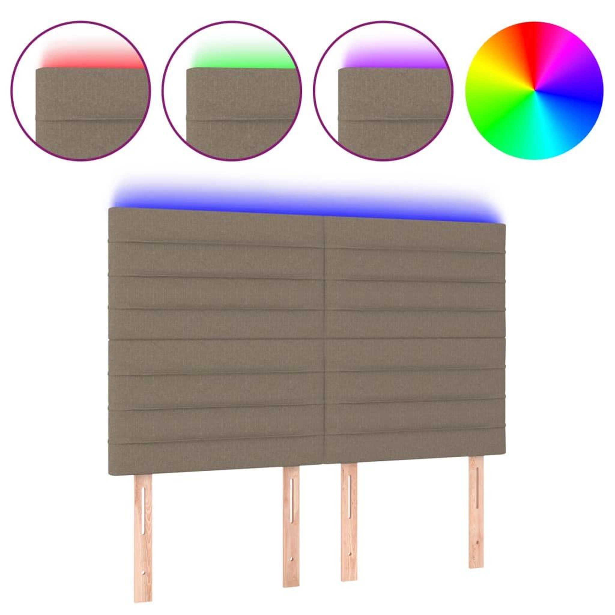 Voir la diapositive 2 : VIDAXL Tete de lit a LED Taupe 144x5x118/128 cm Tissu