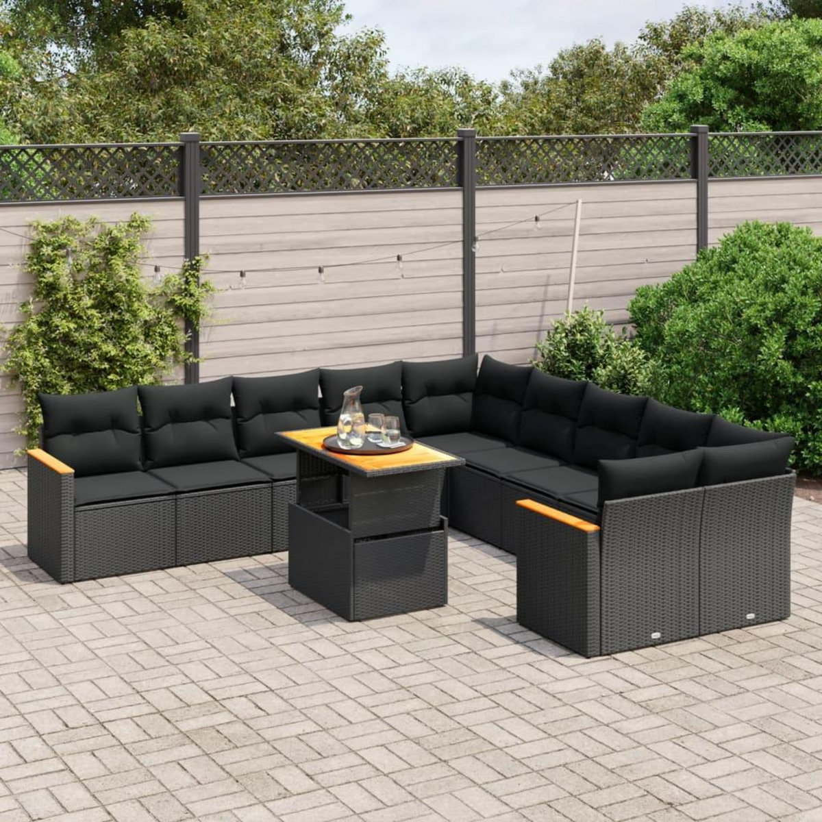 VIDAXL Salon de jardin 11 pcs avec coussins noir resine tressee