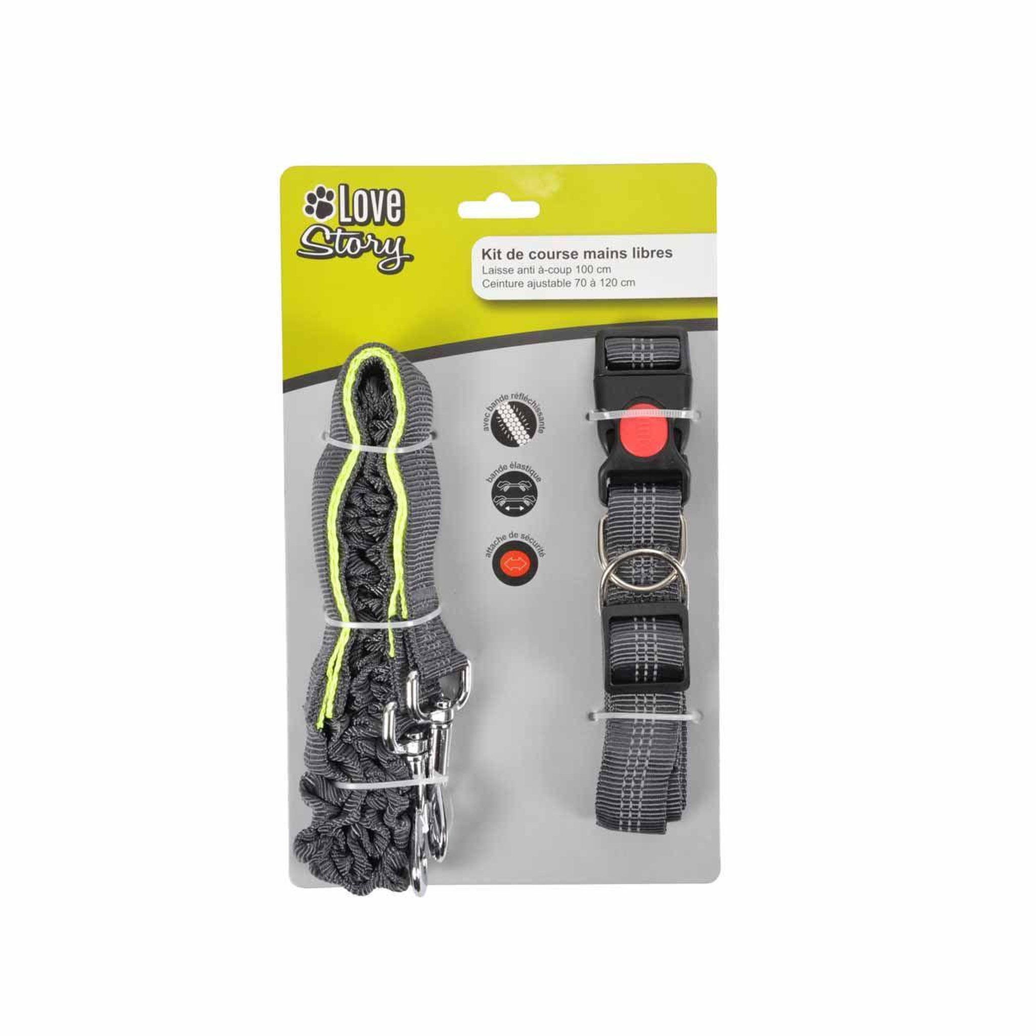 Voir la diapositive 2 : LOVE STORY Kit running pour chien  réfléchissant  120cm gris