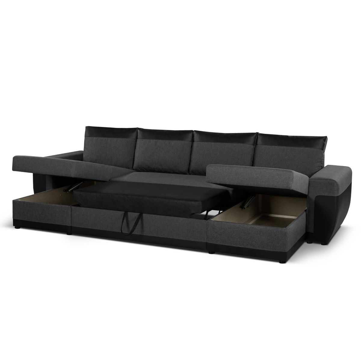 BEST MOBILIER Milan - canapé d'angle panoramique - convertible - 7 places - 2 coffres de rangement