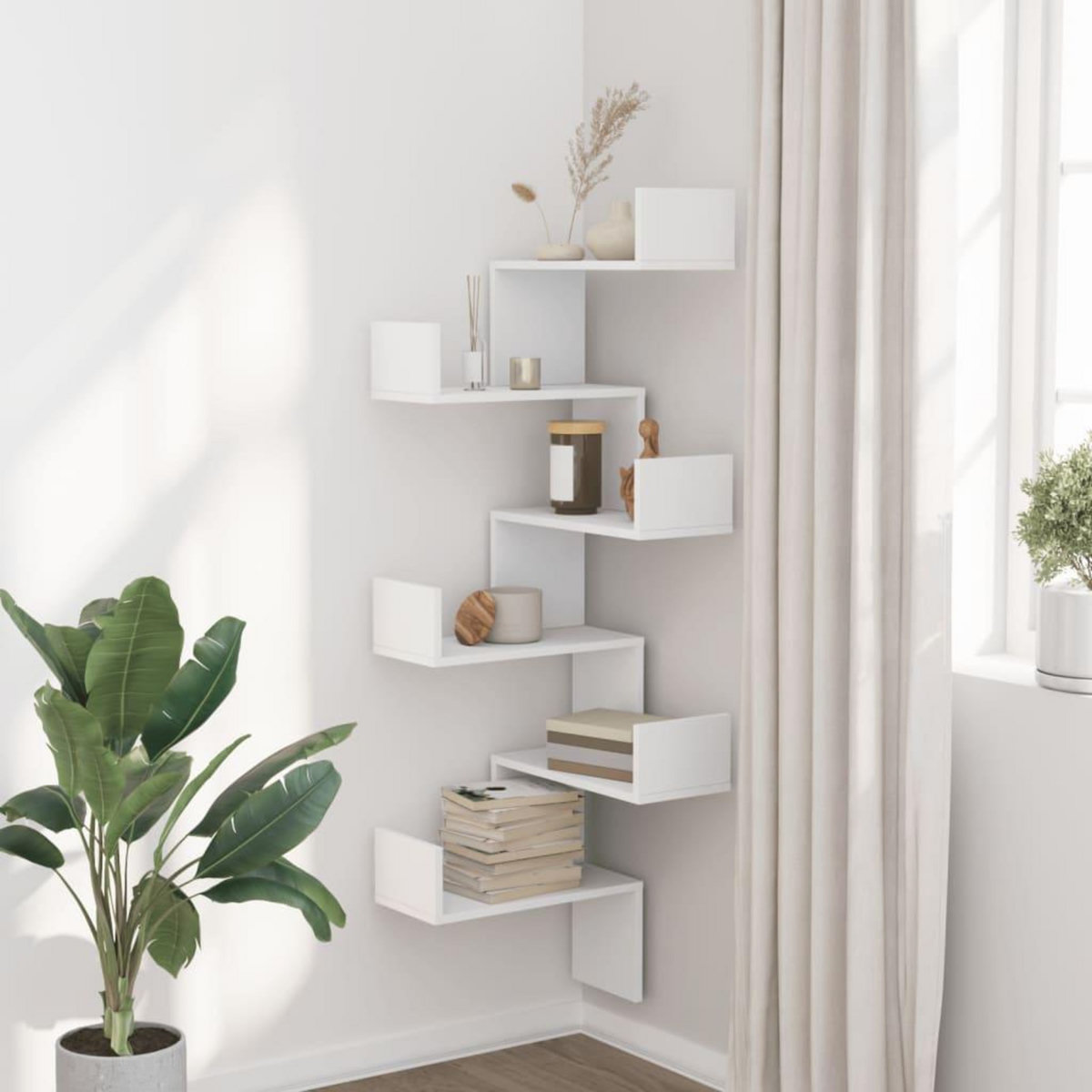 VIDAXL Etagere d'angle murale blanc 45x45x147 cm bois d'ingenierie
