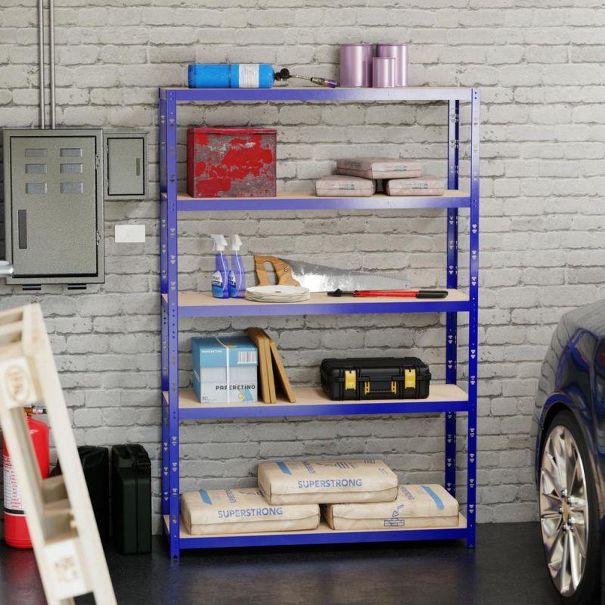 Voir la diapositive 2 : EUROSPEN Etagère de rangement modulable et polyvalente pour atelier, garage, cave... Charge Lourde max 875kg -180x120x40cm - Bleu