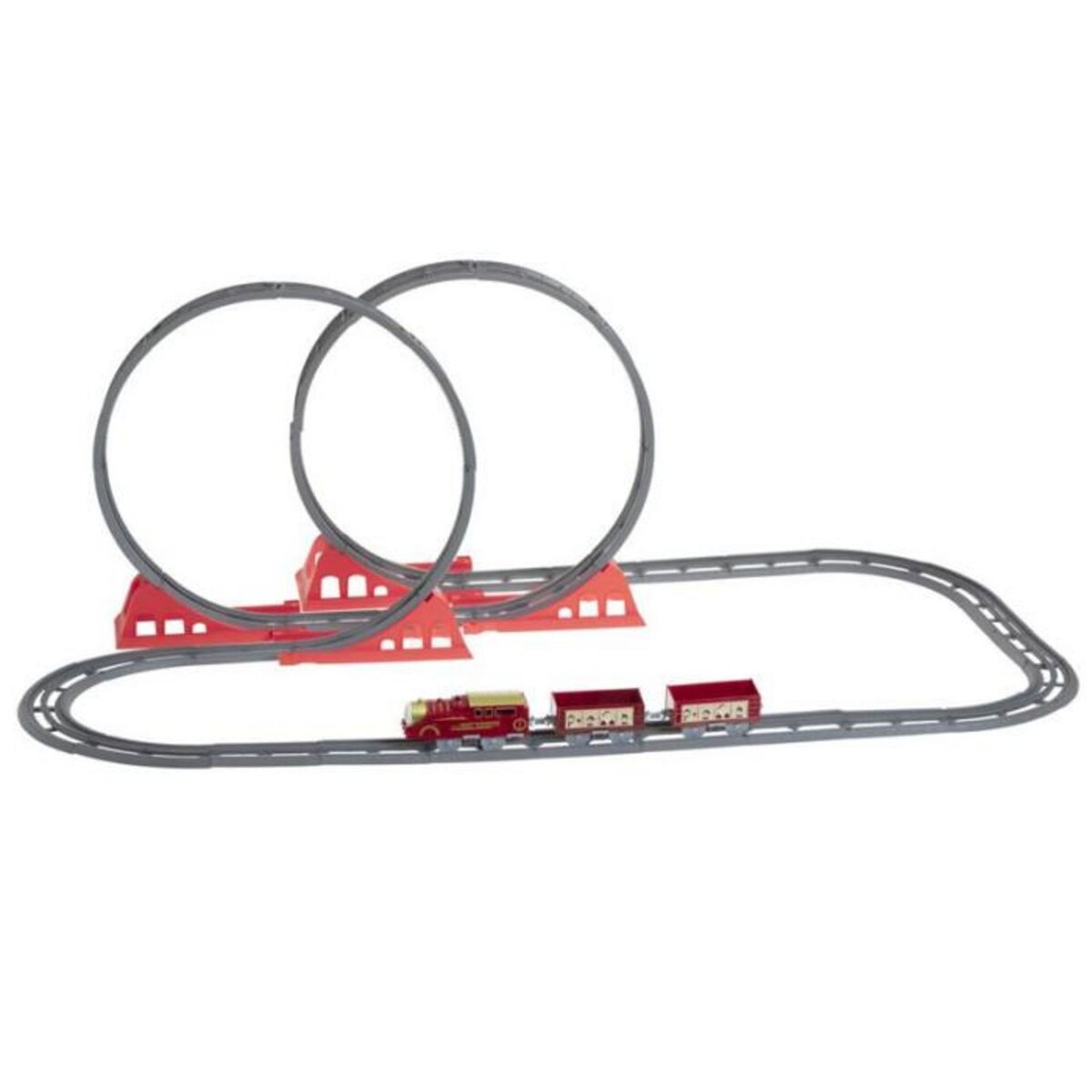 FEERIC LIGHT & CHRISTMAS Train Musical Électrique  Looping  38cm Gris & Rouge
