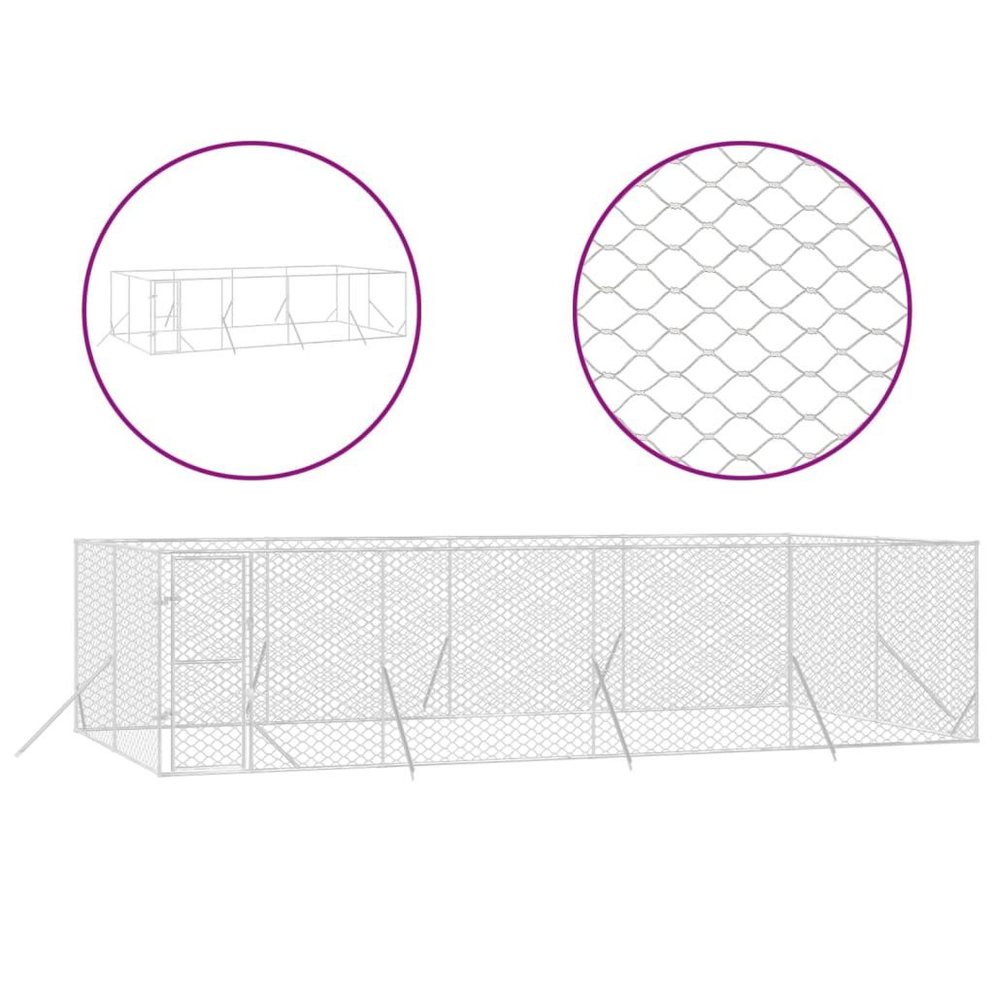 Voir la diapositive 2 : VIDAXL Chenil d'exterieur pour chiens argente 8x4x2 m acier galvanise