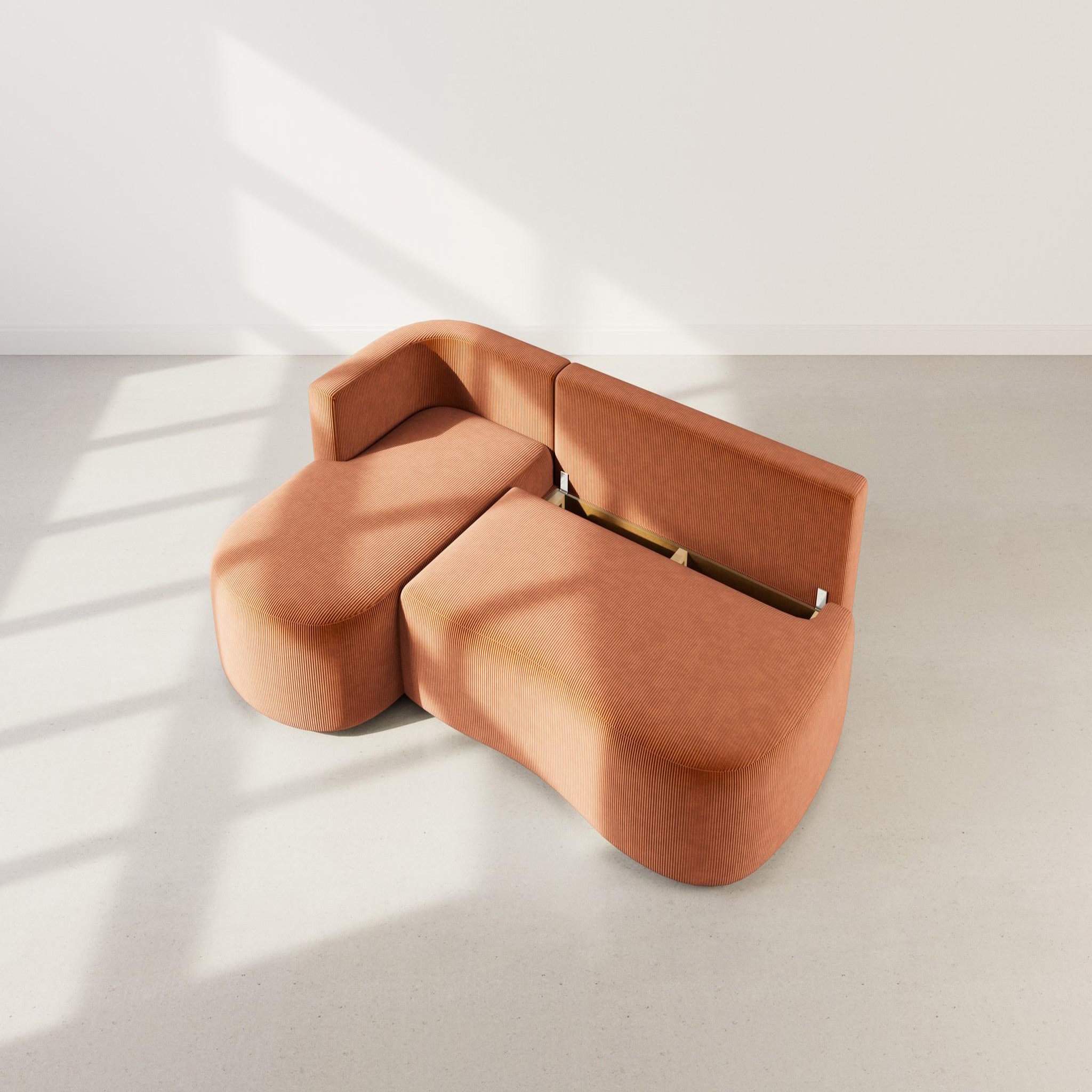 Voir la diapositive 3 : BEST MOBILIER Mahina - canapé d'angle gauche 4 places convertible avec coffre en velours côtelé