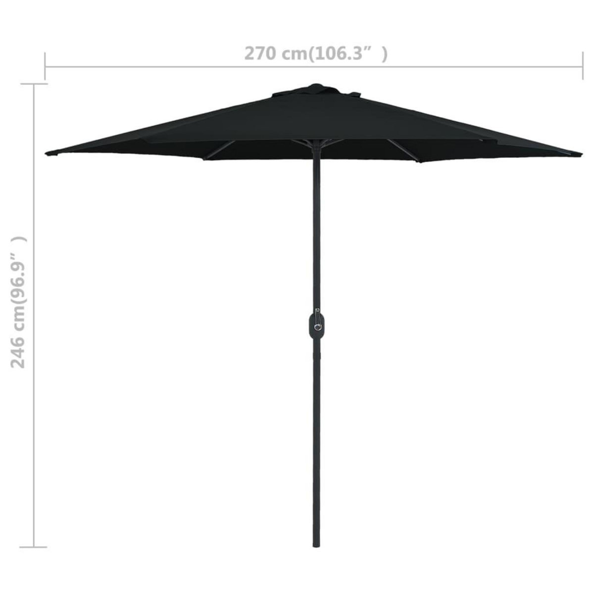 VIDAXL Parasol de jardin et mat en aluminium 270x246 cm Noir