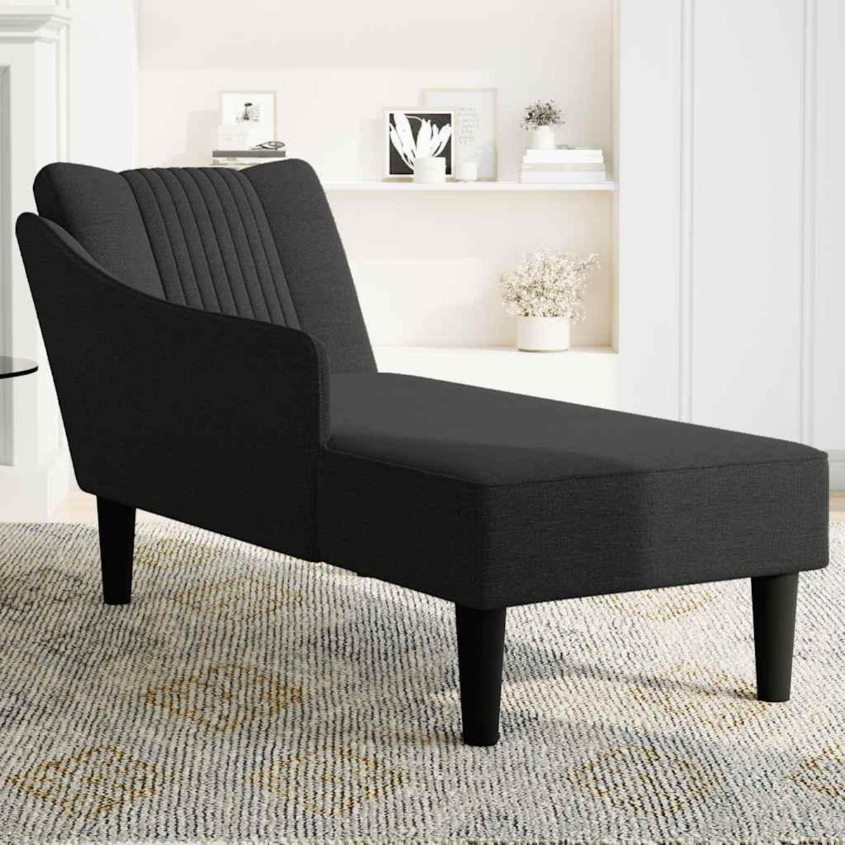 VIDAXL Fauteuil long avec accoudoir droit noir tissu