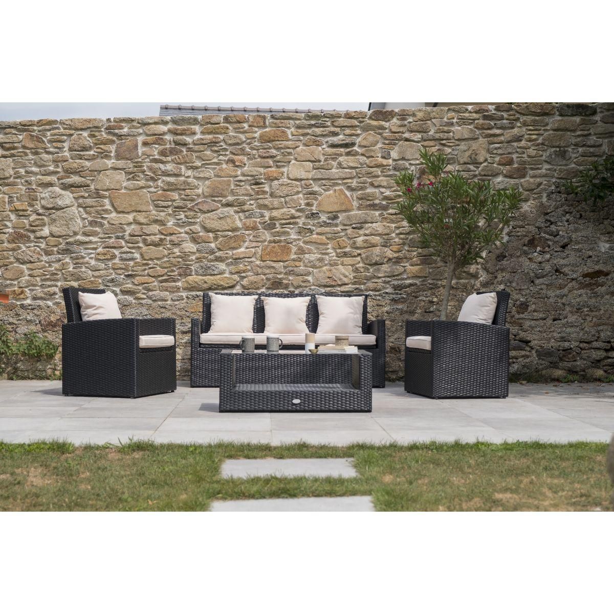 DCB GARDEN Salon bas de jardin - 5 places - Résine tressée - Noir - CONFORT FIDJI