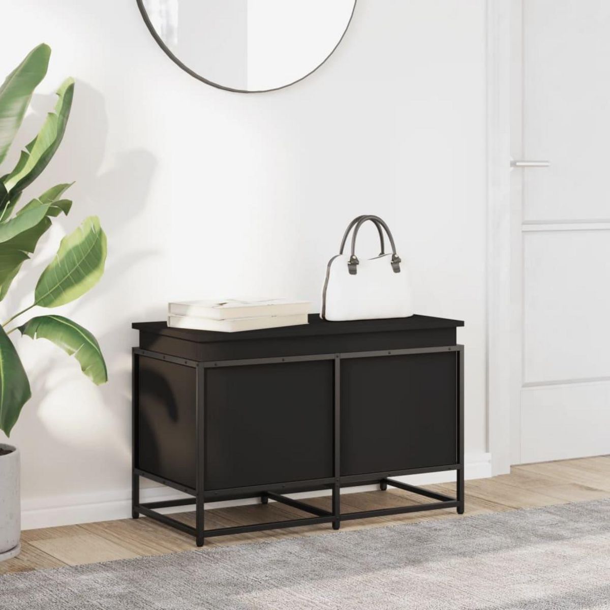 VIDAXL Boîte de rangement avec couvercle noir bois d'ingenierie