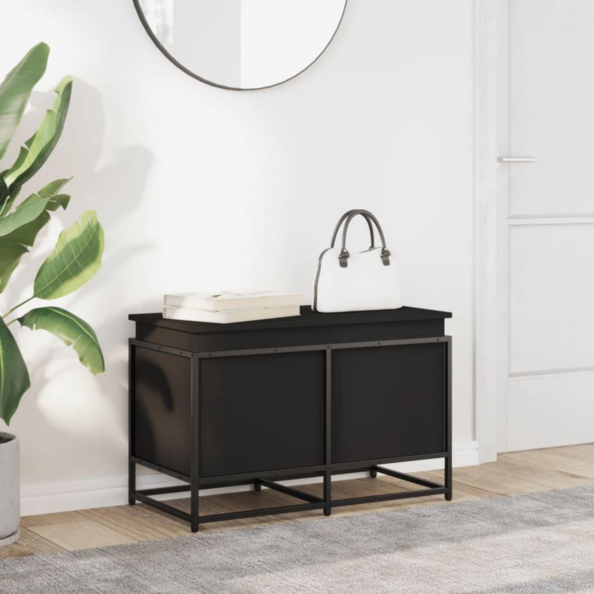 VIDAXL Boîte de rangement avec couvercle noir bois d'ingenierie