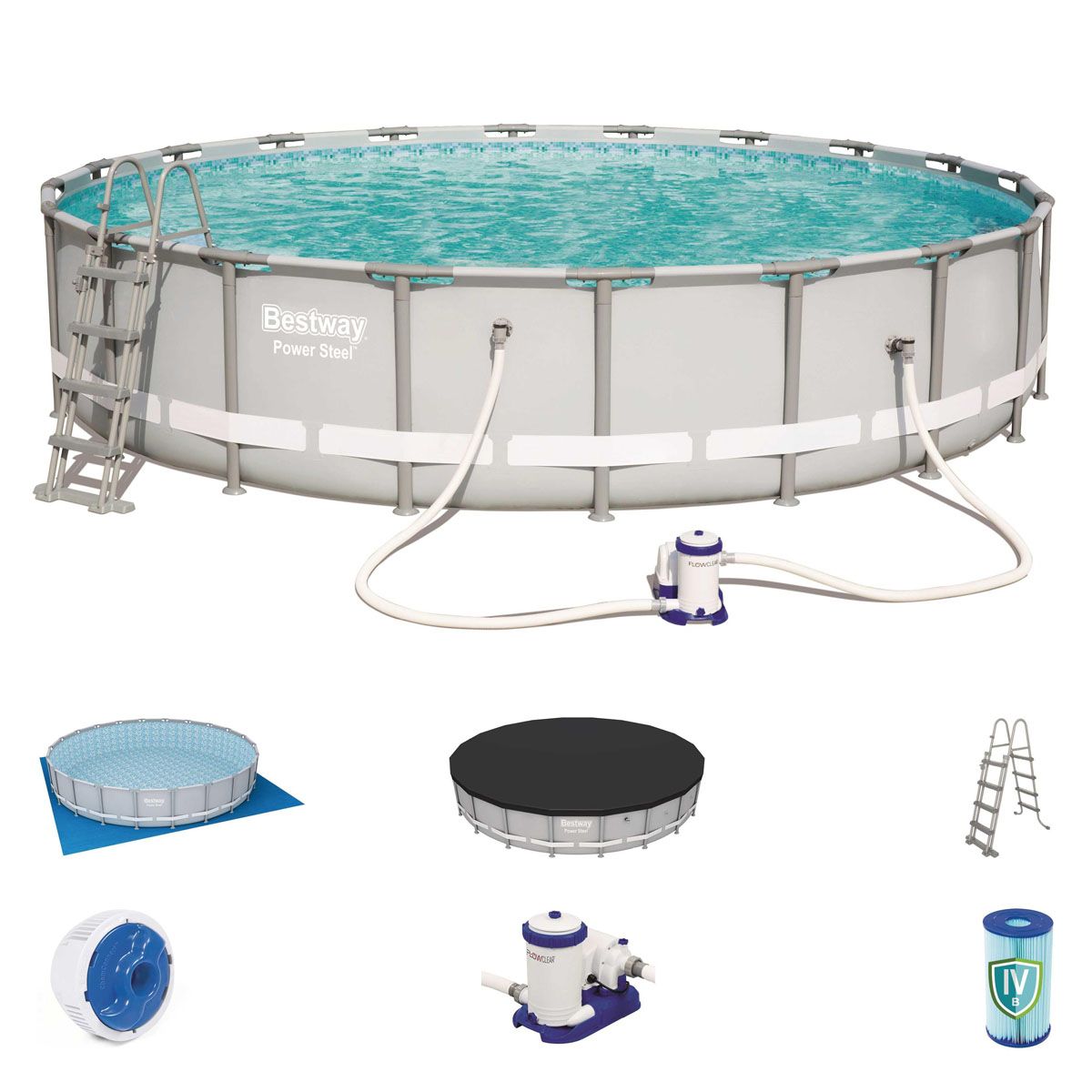 BESTWAY Kit Piscine tubulaire ronde Power Steel Frame Pools 6,10x1,22m