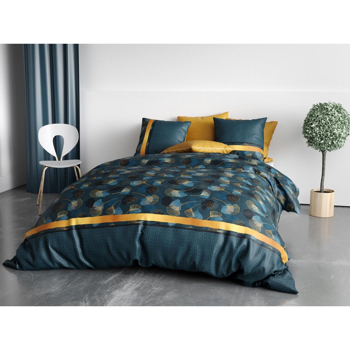 ATELIER DU COTON Parure housse de couette 100% coton 57fils ginko