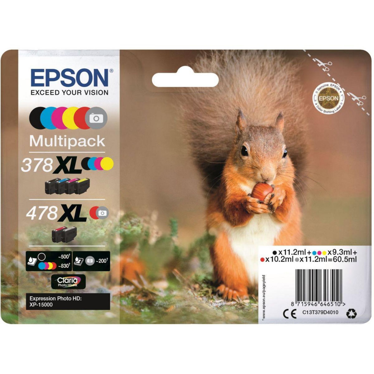 Epson Cartouche d'encre Pack Multipack 6 Originales 478 XL (Noir + 5 Couleurs) - C13T47984010