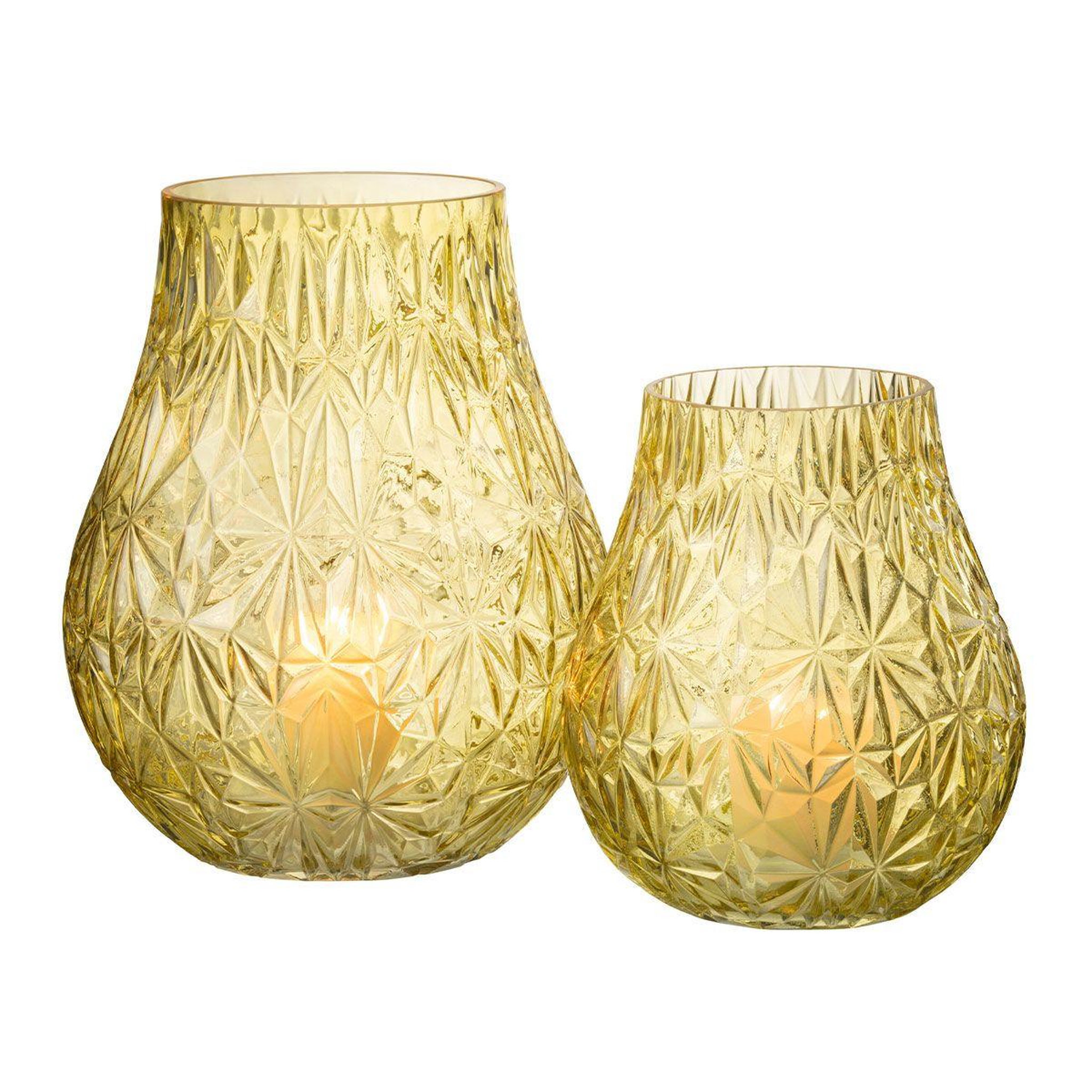 Voir la diapositive 4 : J-LINE Vase design en verre  diamant  28cm jaune