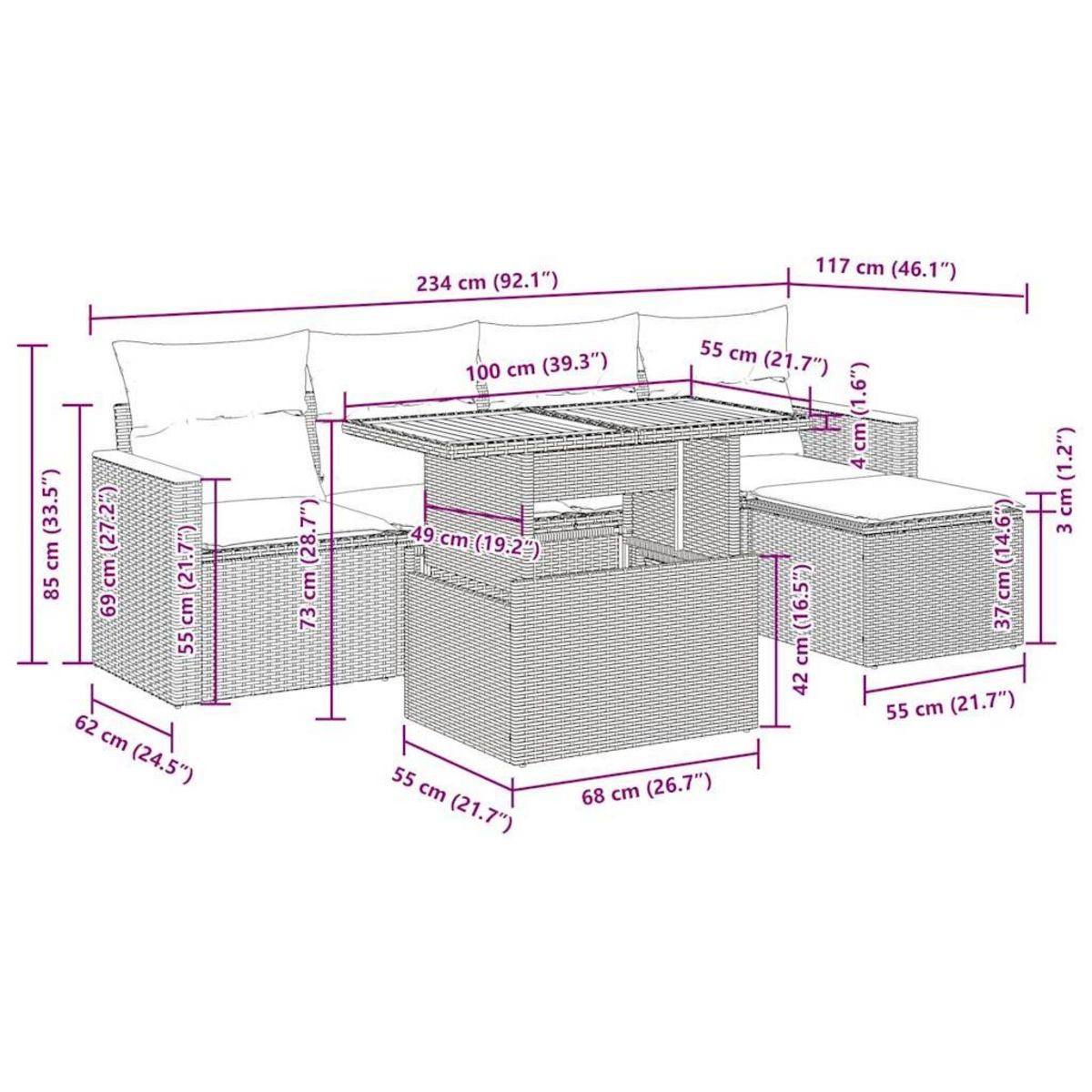VIDAXL Salon de jardin 6 pcs avec coussins noir resine tressee acacia