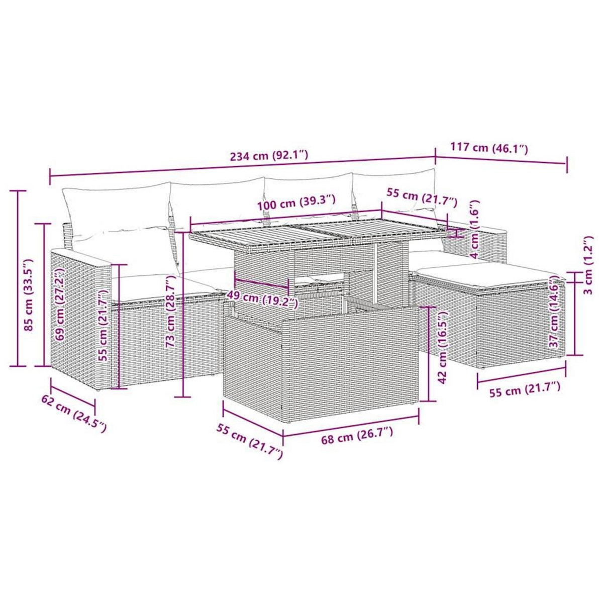 VIDAXL Salon de jardin 6 pcs avec coussins noir resine tressee acacia