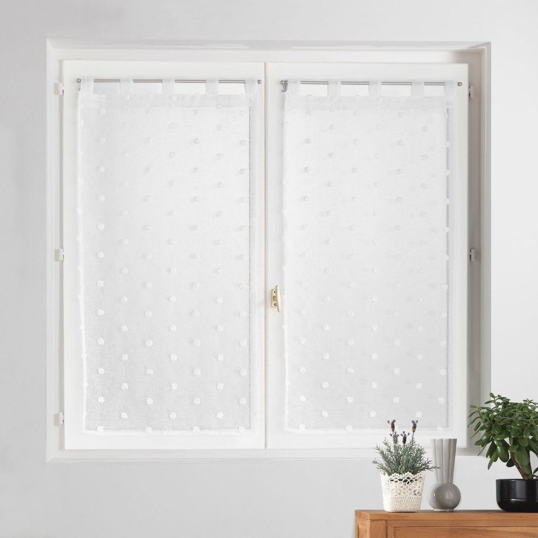 Voir la diapositive 3 : Douceur d'Intérieur Paire de voilages à passants  pompinou  60x120cm blanc