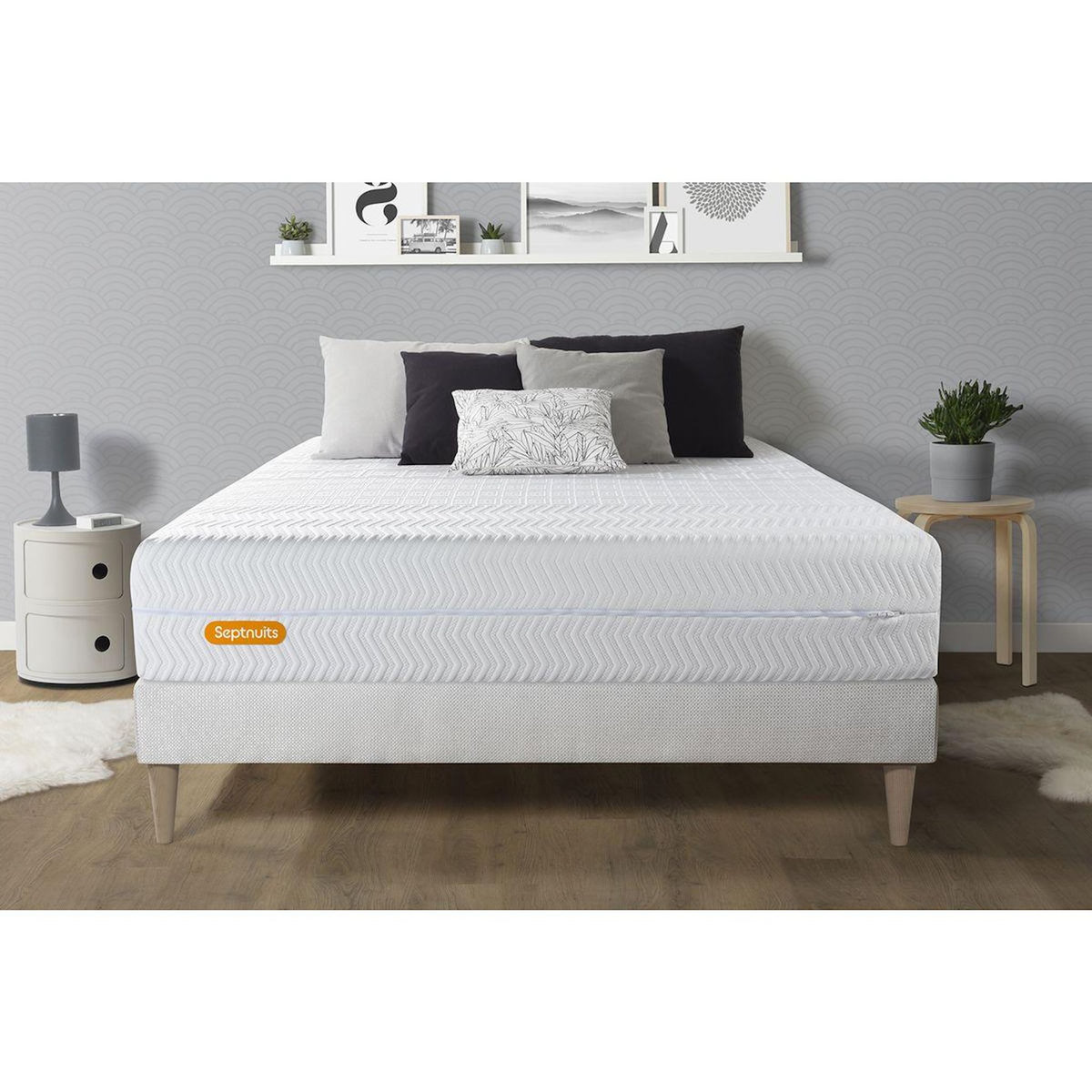 SEPTNUITS Matelas + sommier kit blanc Memo Bio Mousse à mémoire de forme Maxi épaisseur Déhoussable