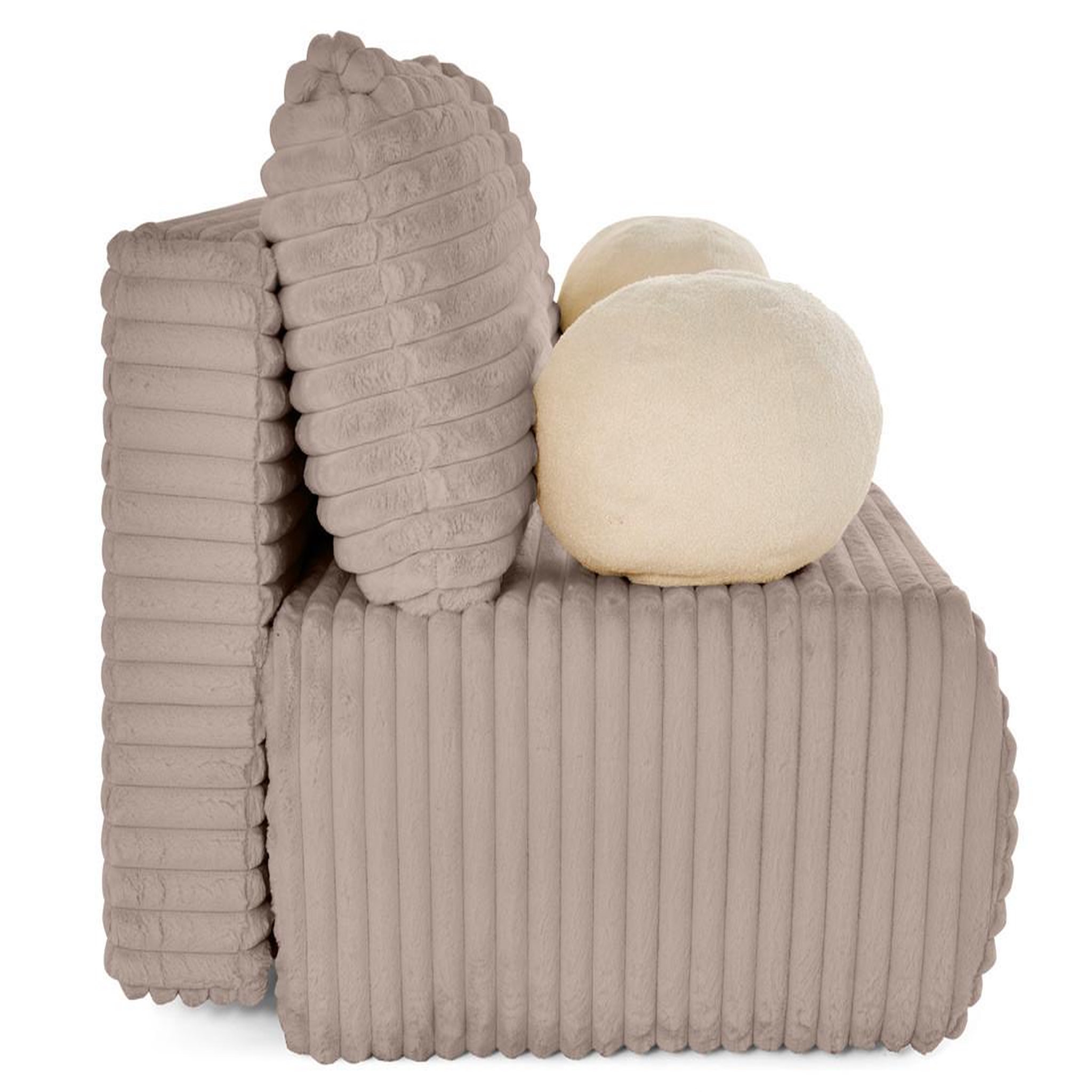 Voir la diapositive 6 : BEST MOBILIER Marvin - canapé 3 places convertible et coffre en fausse fourrure côtelée avec 2 coussins boule inclus