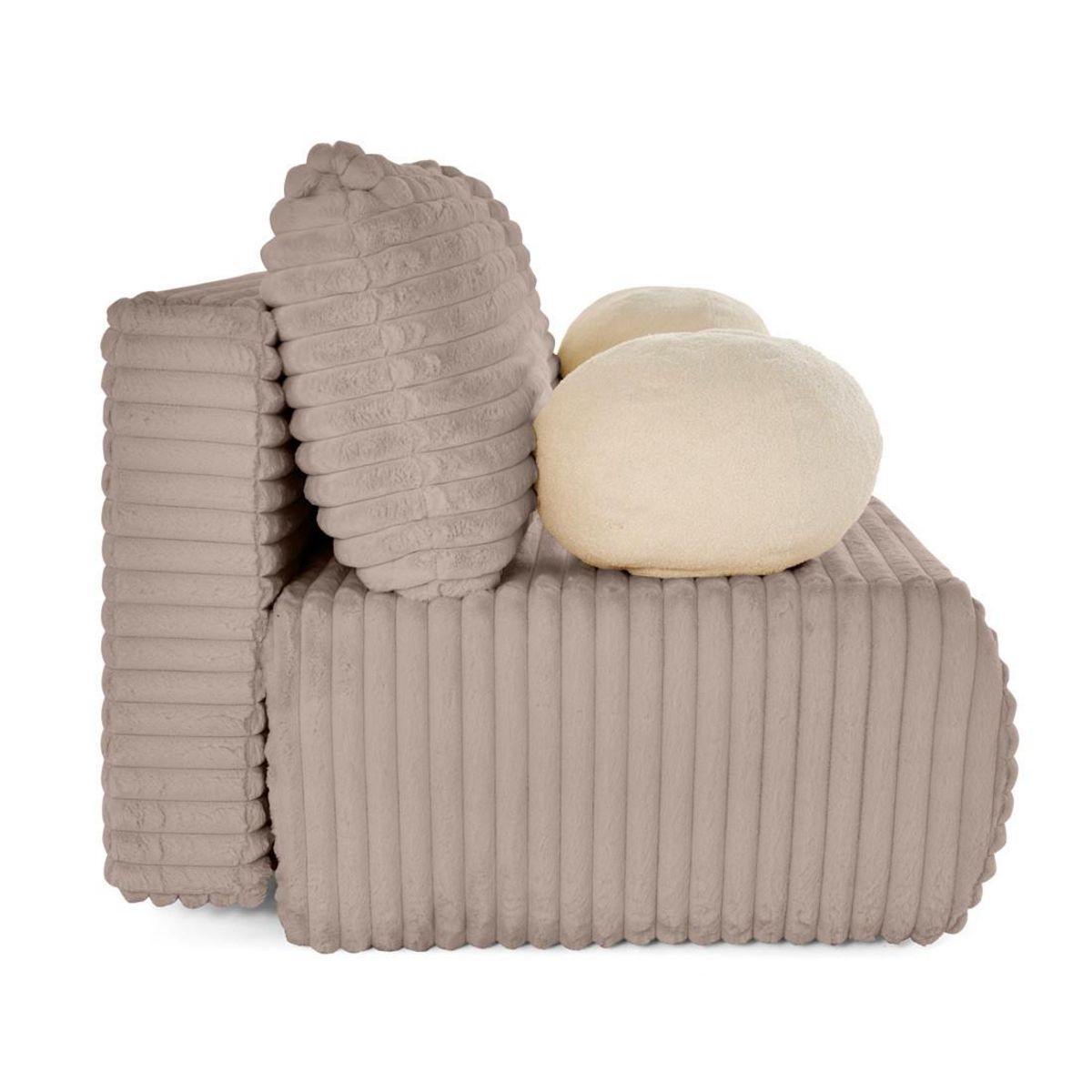 BEST MOBILIER Marvin - canapé 3 places convertible et coffre en fausse fourrure côtelée avec 2 coussins boule inclus