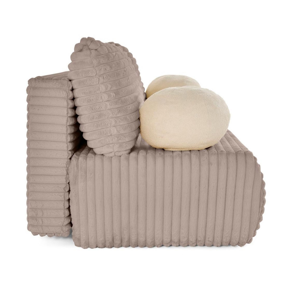 BEST MOBILIER Marvin - canapé 3 places convertible et coffre en fausse fourrure côtelée avec 2 coussins boule inclus