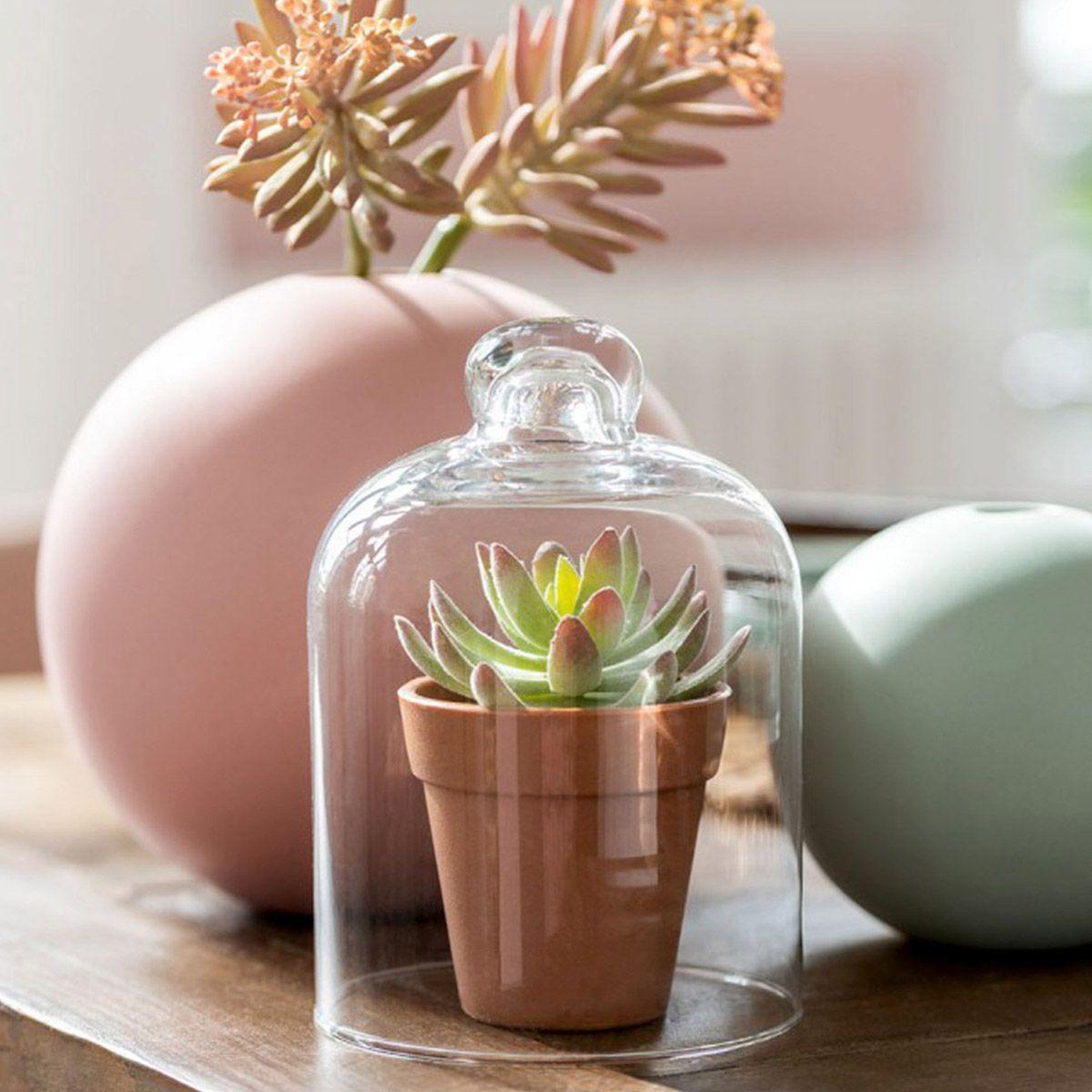 Voir la diapositive 2 : J-LINE Vase design  boule céramique  25cm rose pastel