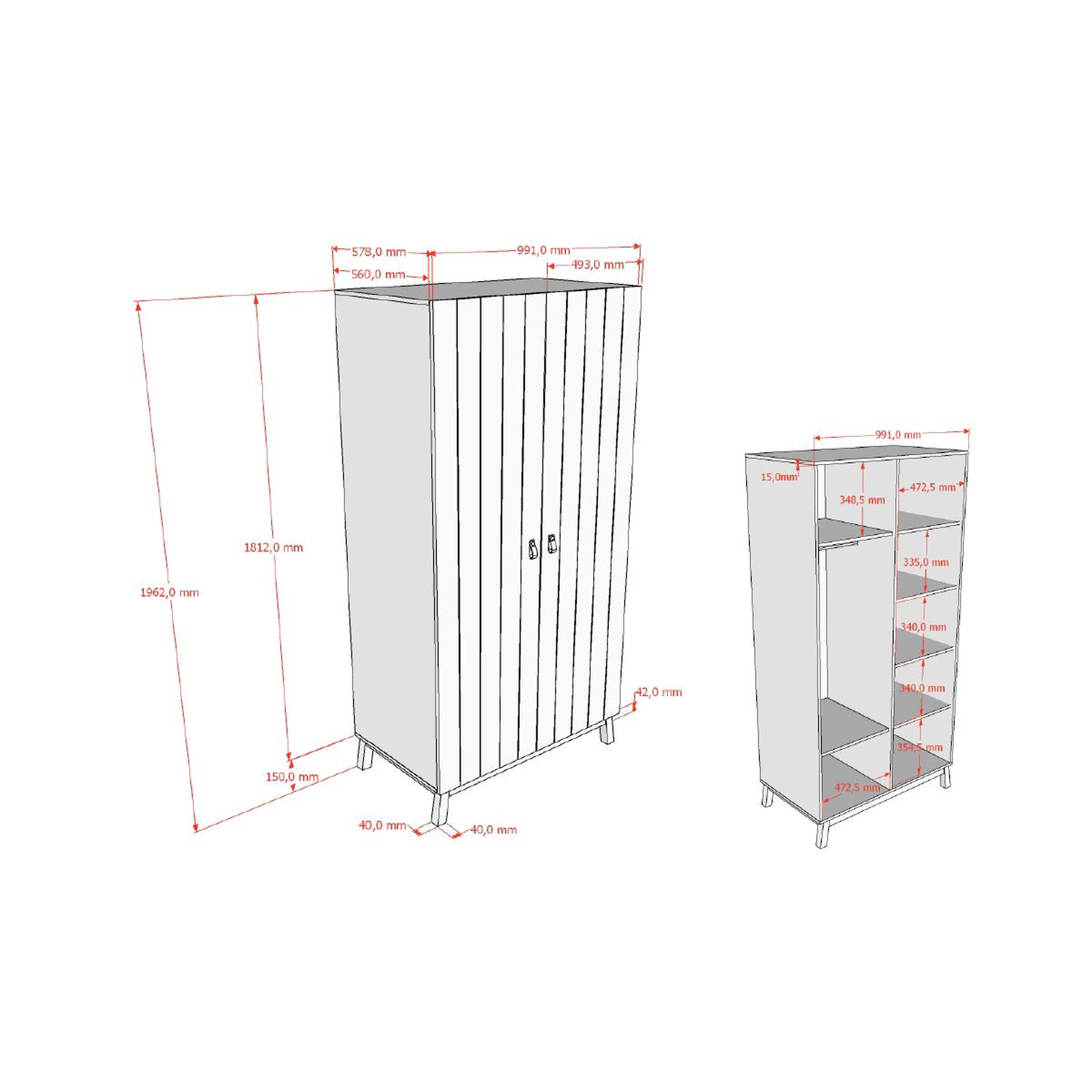 Voir la diapositive 4 : Vipack Armoire sezane 2 portes clay/noix