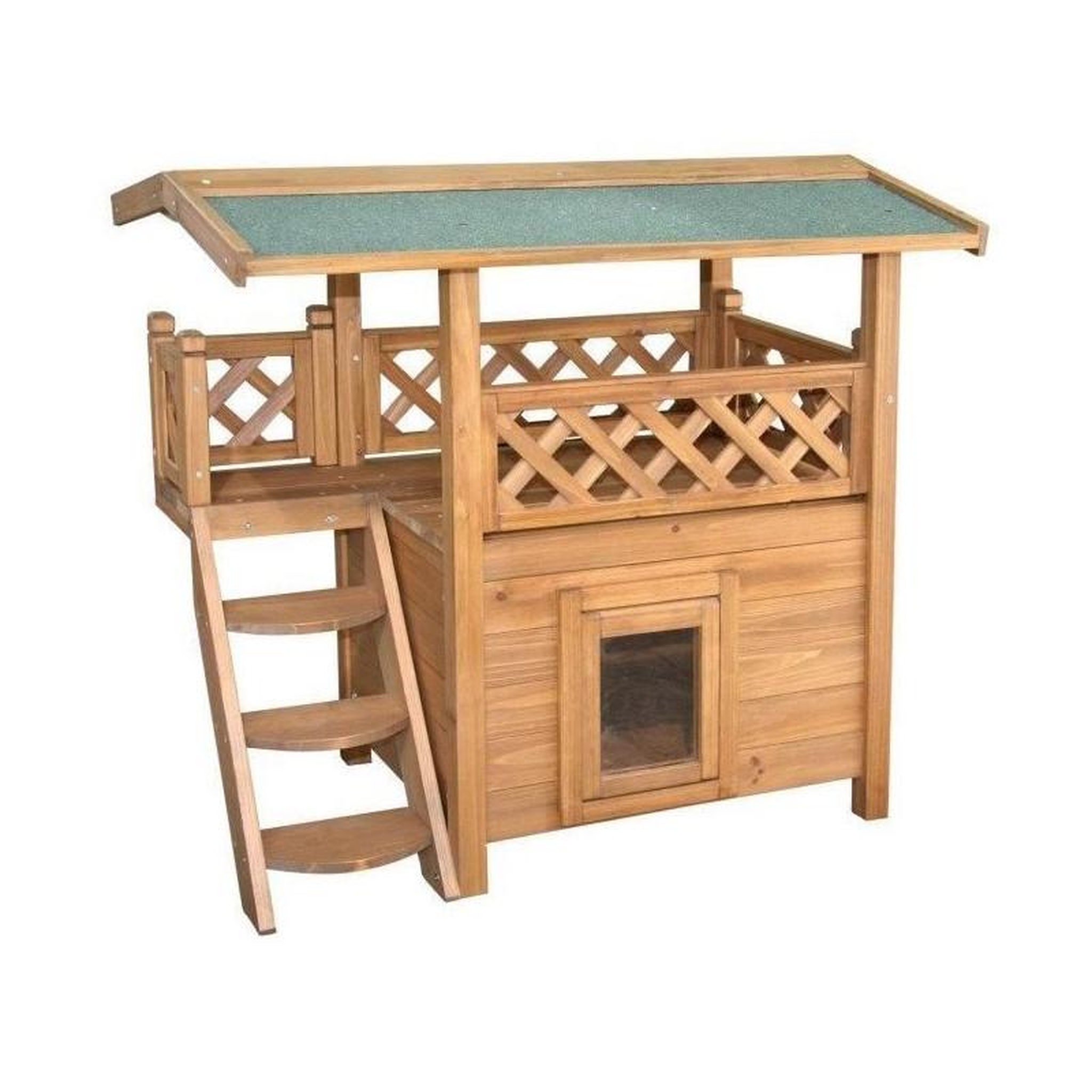 Voir la diapositive 6 : KERBL Maisonnette pour chat - KERBL - Lodge - Bois - Marron / Vert - 77 x 50 x 73 cm