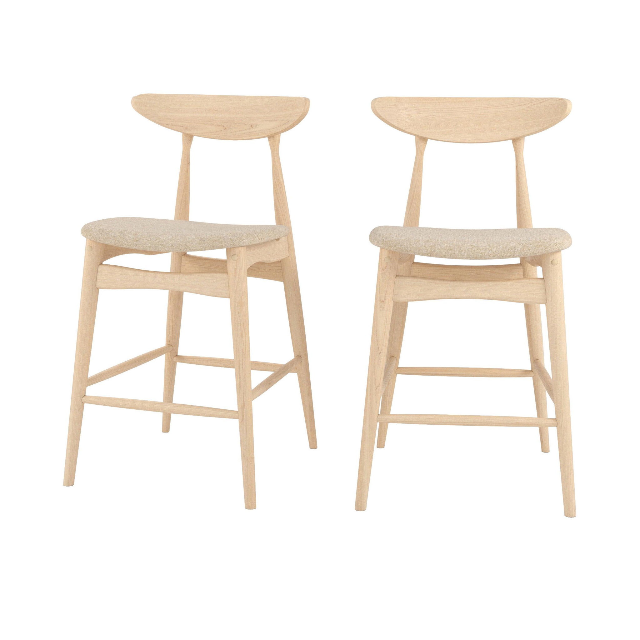 MAISON PAVANE Lot de 2 chaises pour ilot central 63,5 cm en tissu beige et bois-josette