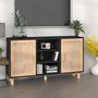 Voir la diapositive 1 : VIDAXL Buffet Noir 105x30x60 cm Bois de pin massif et rotin naturel