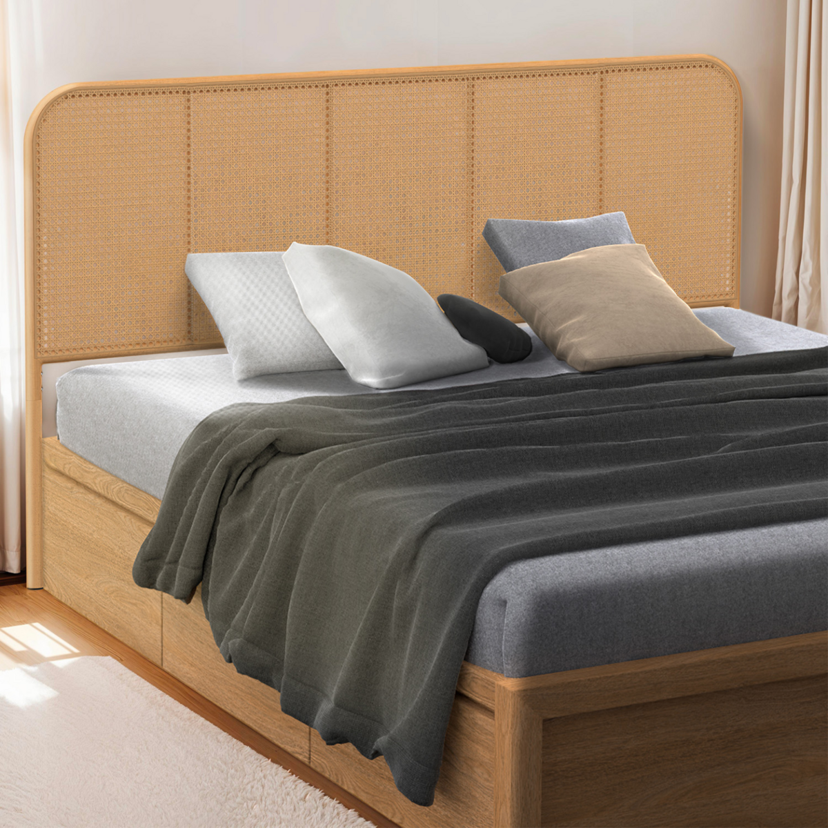 ID MARKET Tête de lit sur pied FLORA 160 cm façon cannage