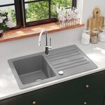 VIDAXL Evier de cuisine en granite avec egouttoir reversible Gris