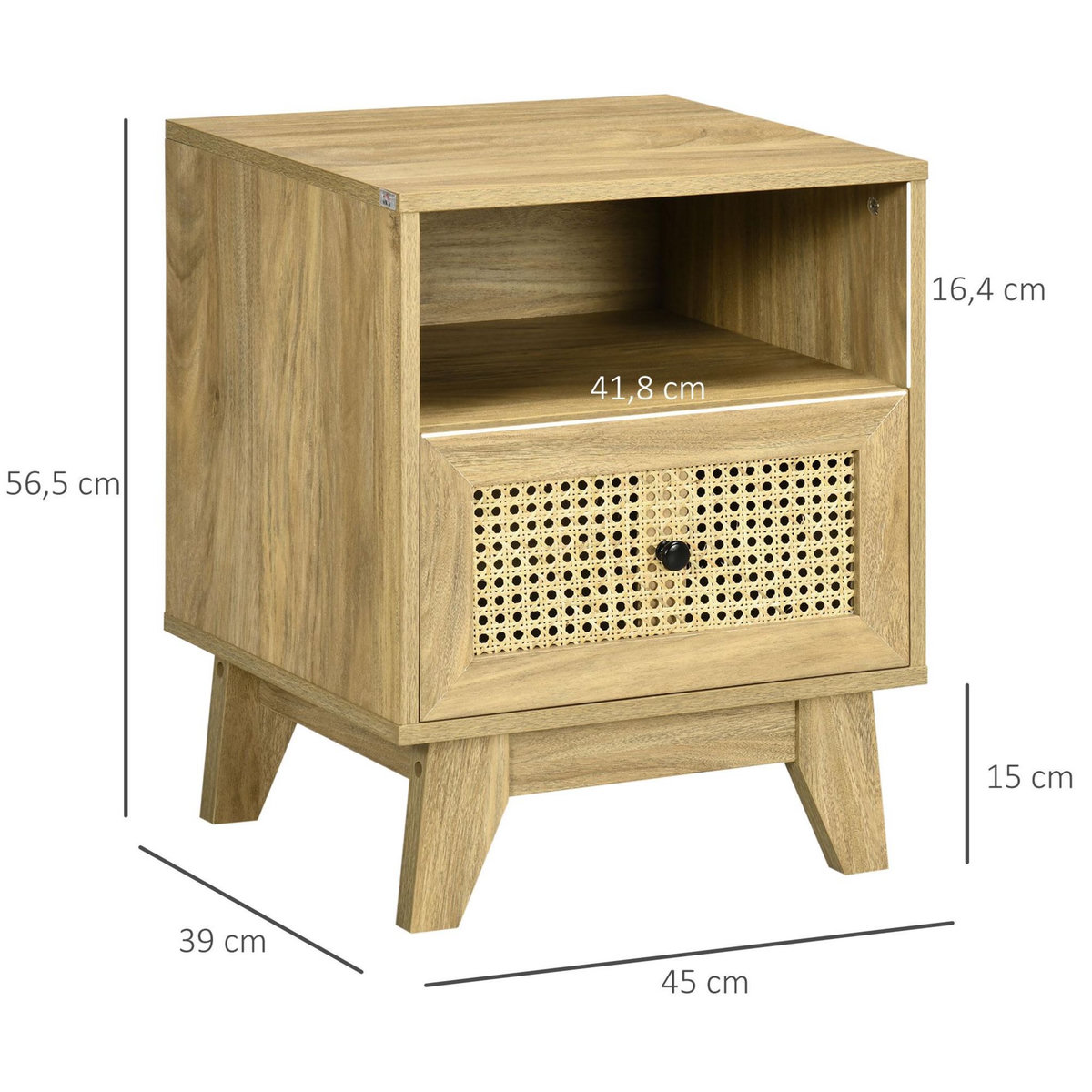 HOMCOM Chevet style bohème - table de nuit design - tiroir, niche - aspect bois manguier rotin