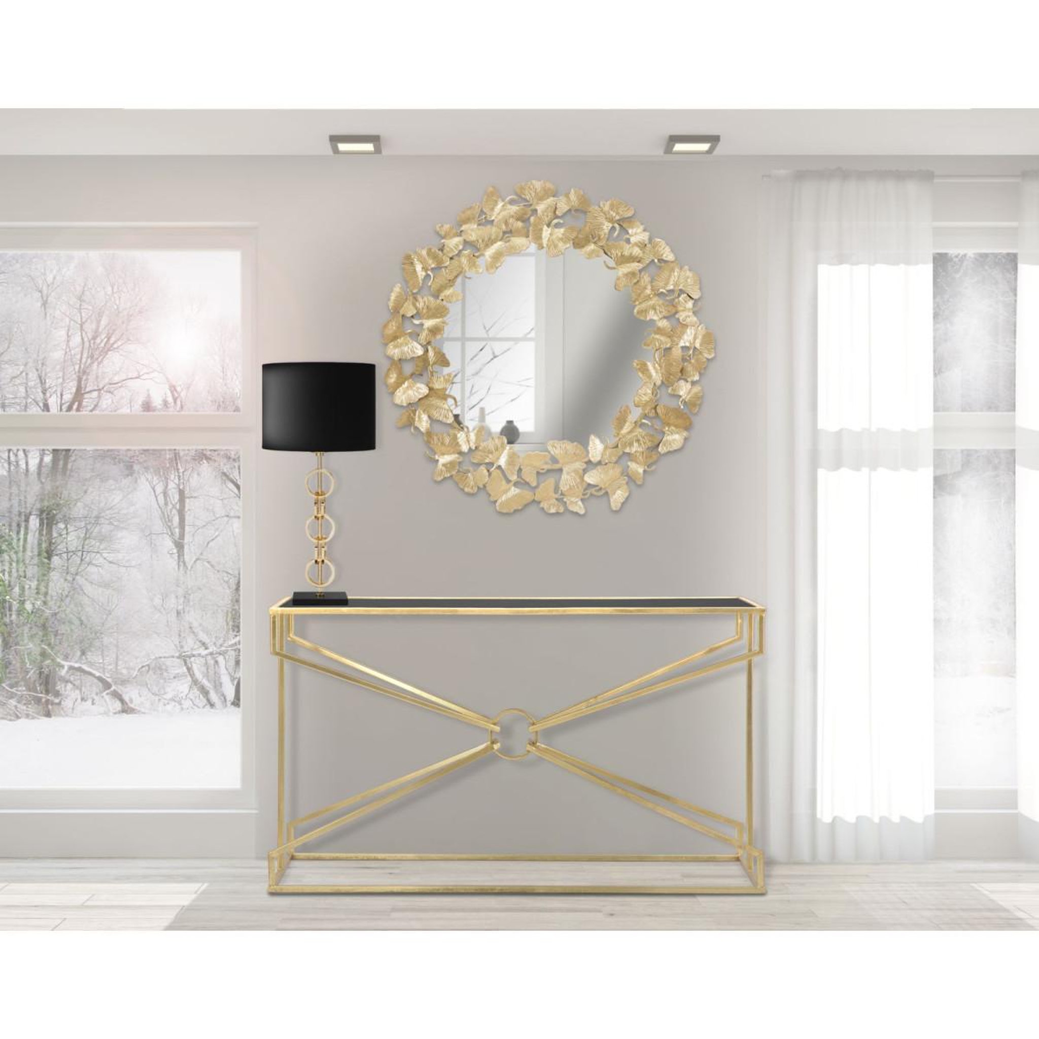 Voir la diapositive 6 : Paris Prix Miroir mural design  feuilles  87cm or