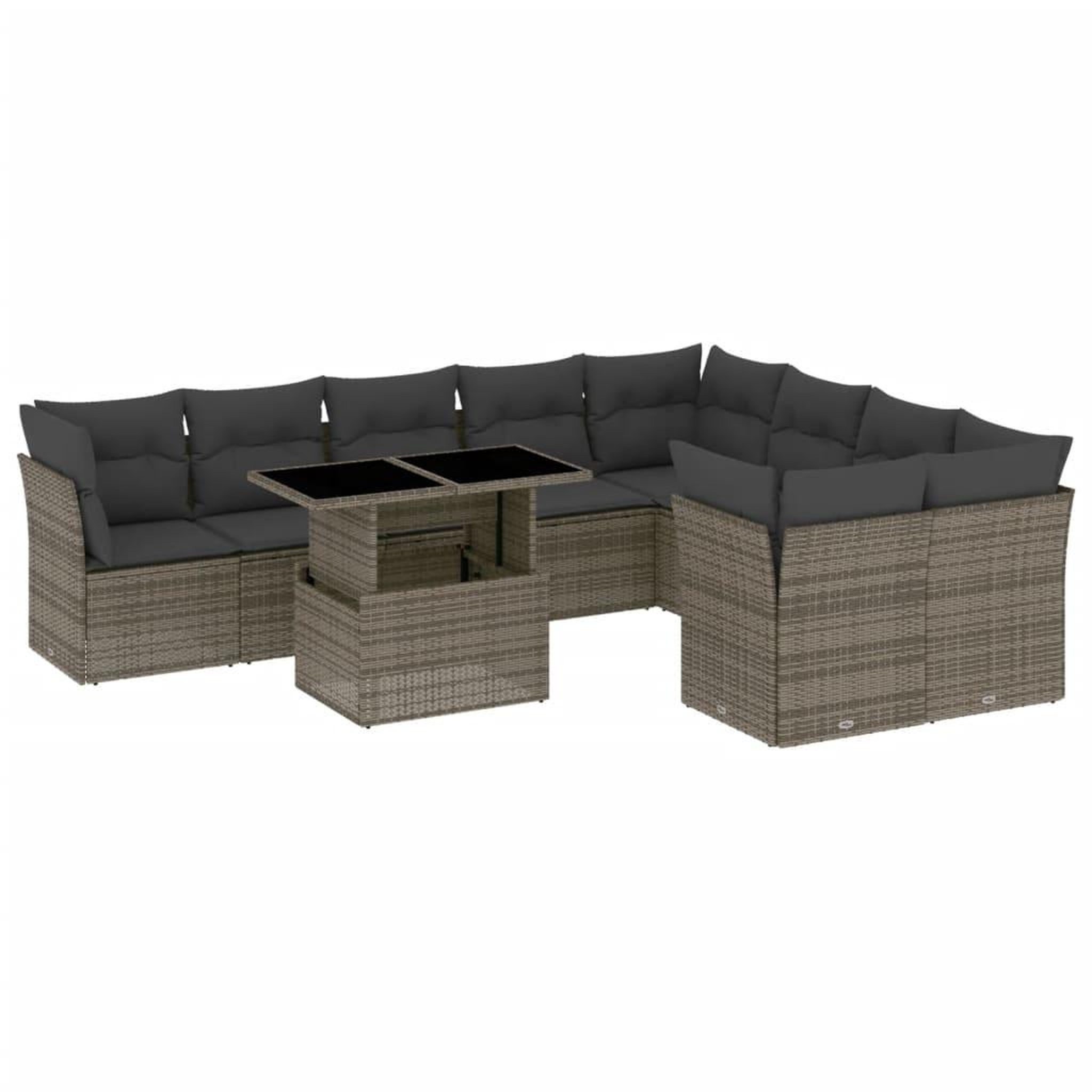 Voir la diapositive 2 : VIDAXL Salon de jardin avec coussins 10 pcs gris resine tressee