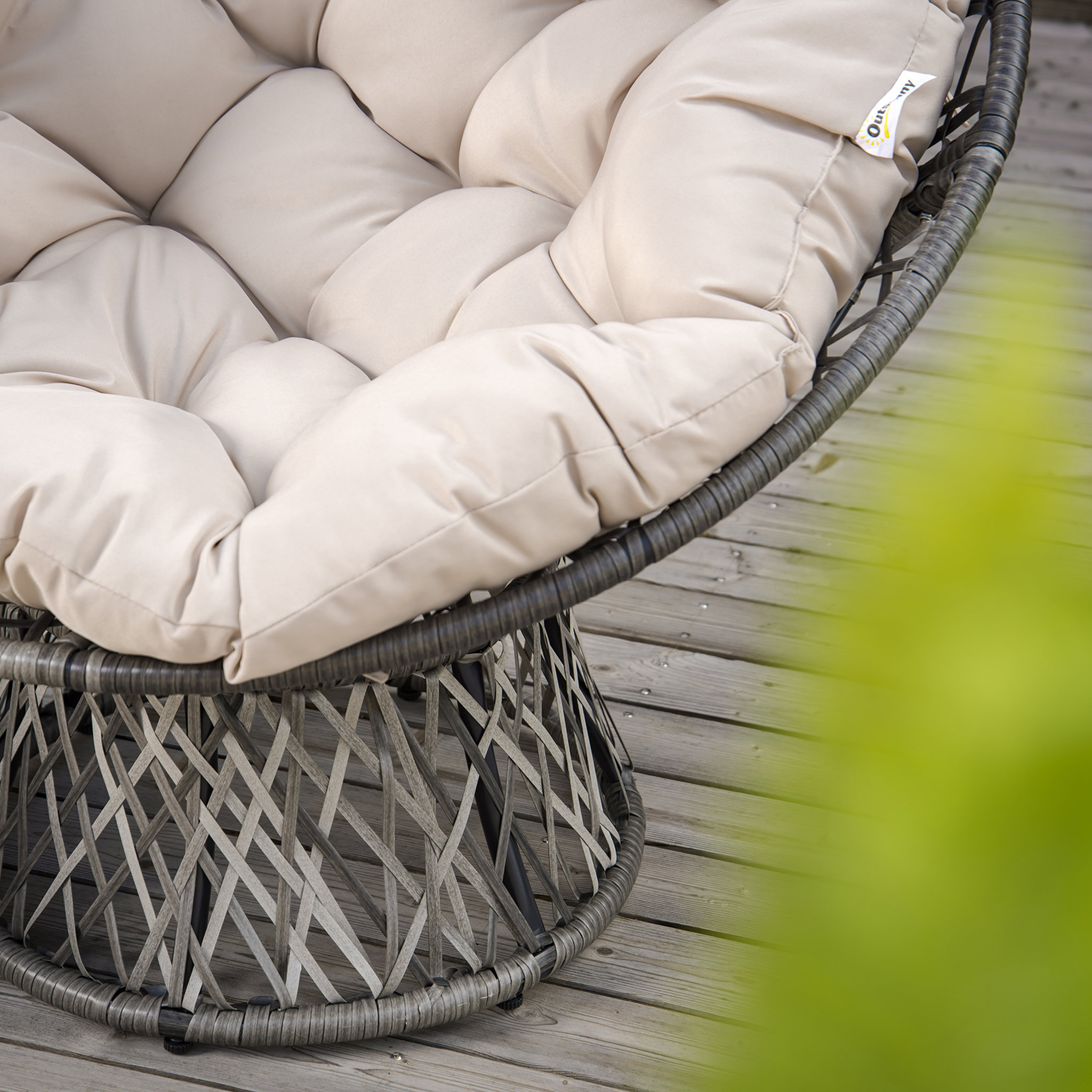 Voir la diapositive 6 : OUTSUNNY Fauteuil rond de jardin fauteuil papasan pivotant grand confort Ø 97 x 90H cm grand coussin fourni polyester résine tressée crème