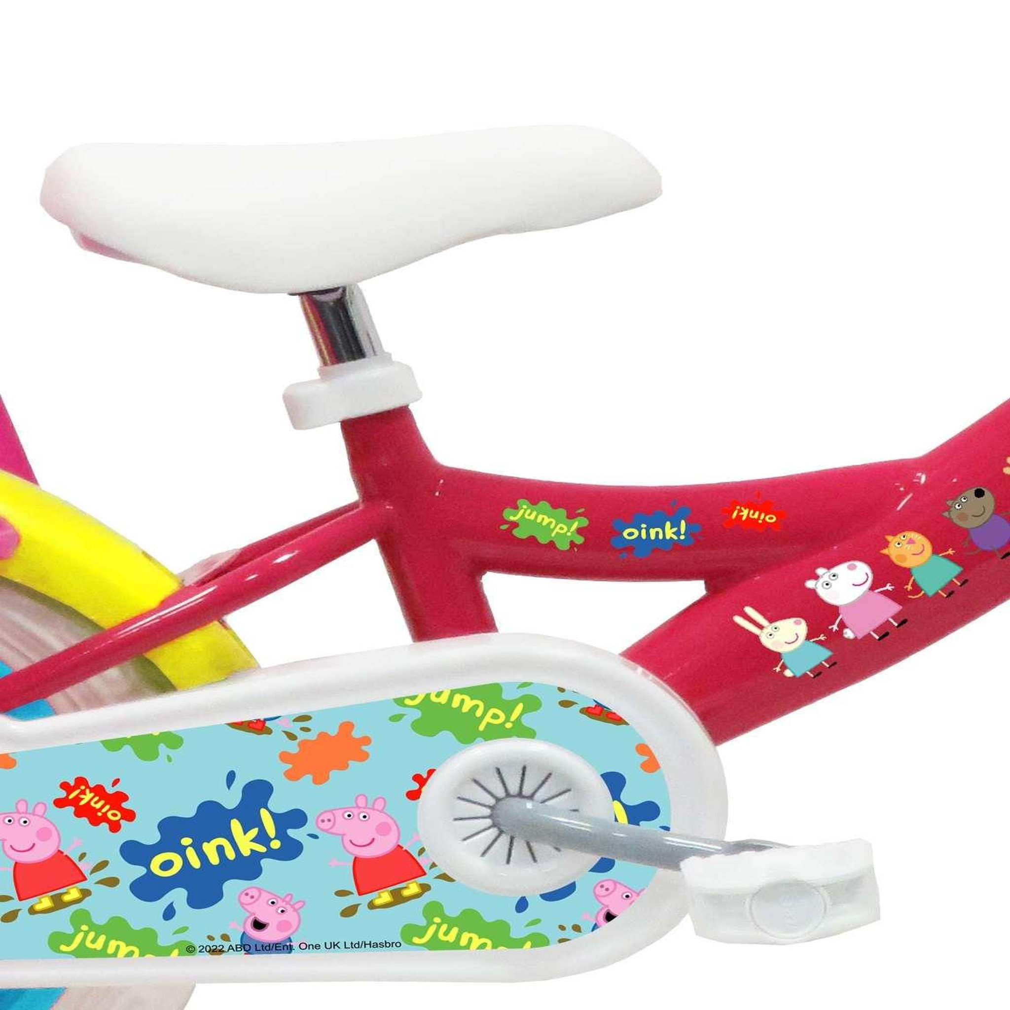 Voir la diapositive 3 : HASBRO Vélo enfant 12'' - Modèle Peppa Pig  pour enfant de taille 85 à 100 cm avec stabilisateurs - 1 Frein - Panier avant - Porte poupée arrière et roues bâtons