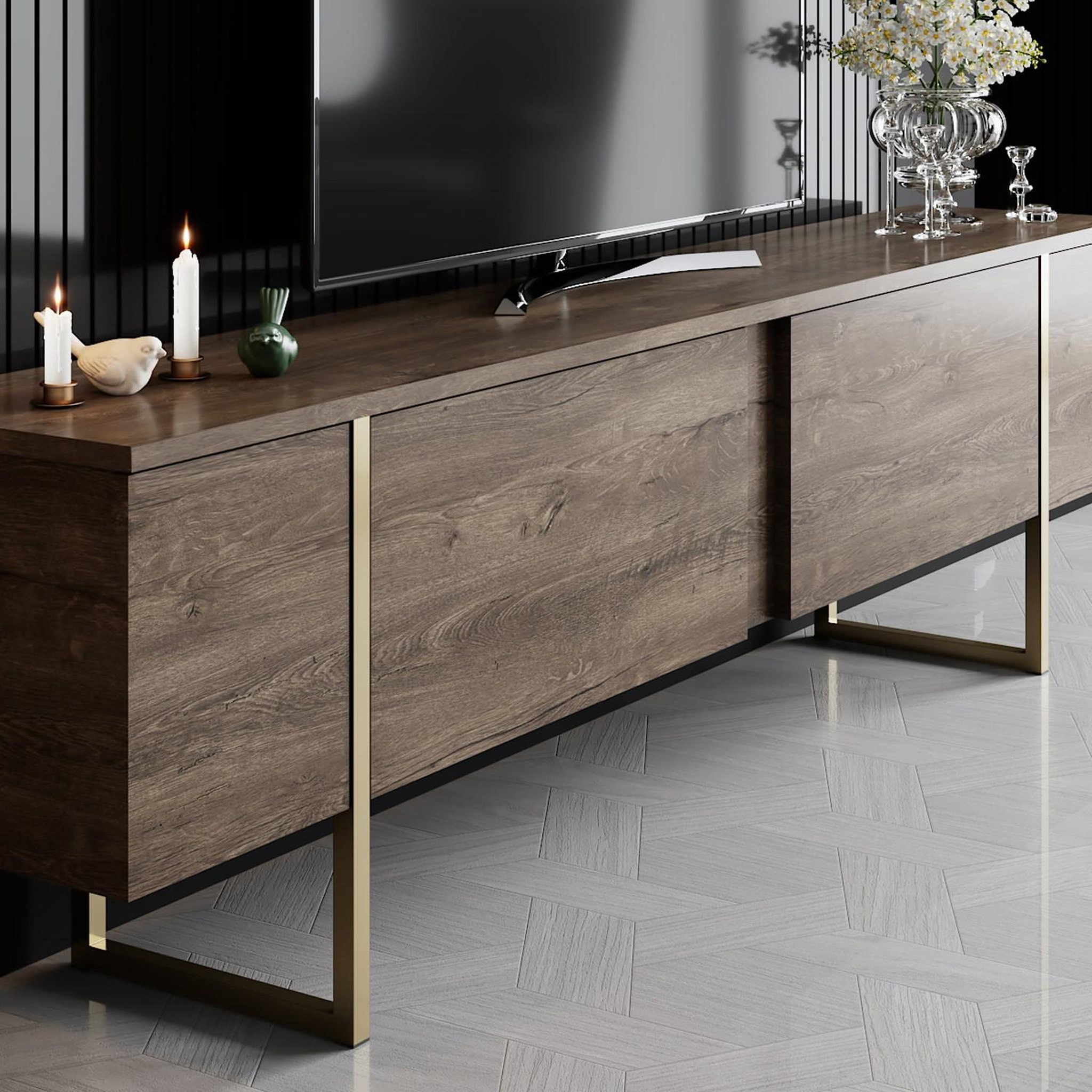 Voir la diapositive 4 : Habitat et Jardin Meuble tv en bois  luxe  - 180 x 30 x 50 cm - noyeror