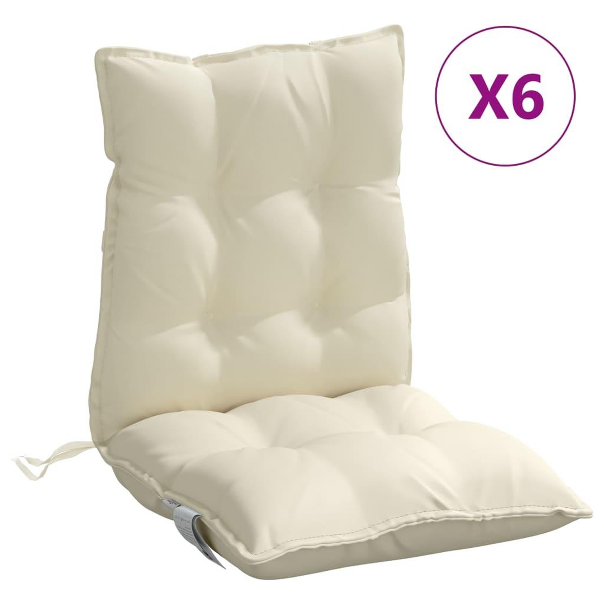 Voir la diapositive 2 : VIDAXL Coussins de chaise a dossier bas lot de 6 creme tissu oxford
