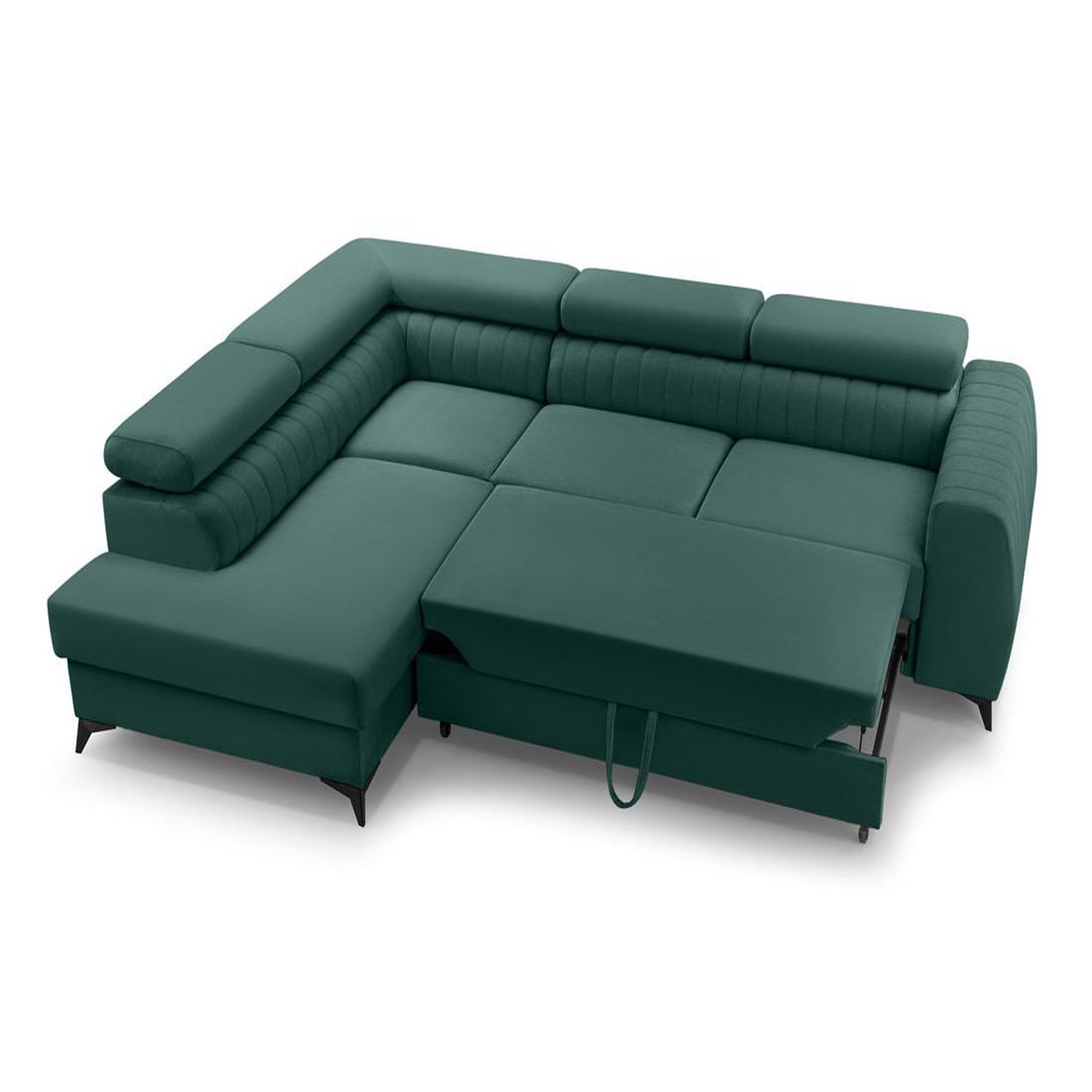 Voir la diapositive 3 : BEST MOBILIER Aneta - canapé d'angle gauche 5 places - convertible avec coffre et têtières - en velours