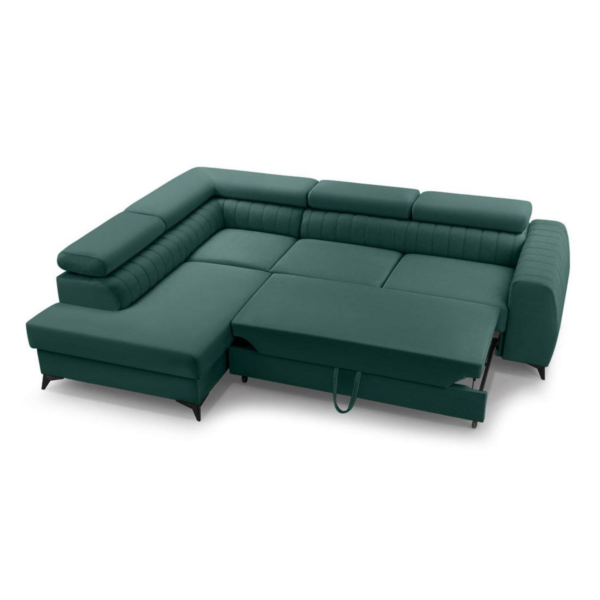 BEST MOBILIER Aneta - canapé d'angle gauche 5 places - convertible avec coffre et têtières - en velours