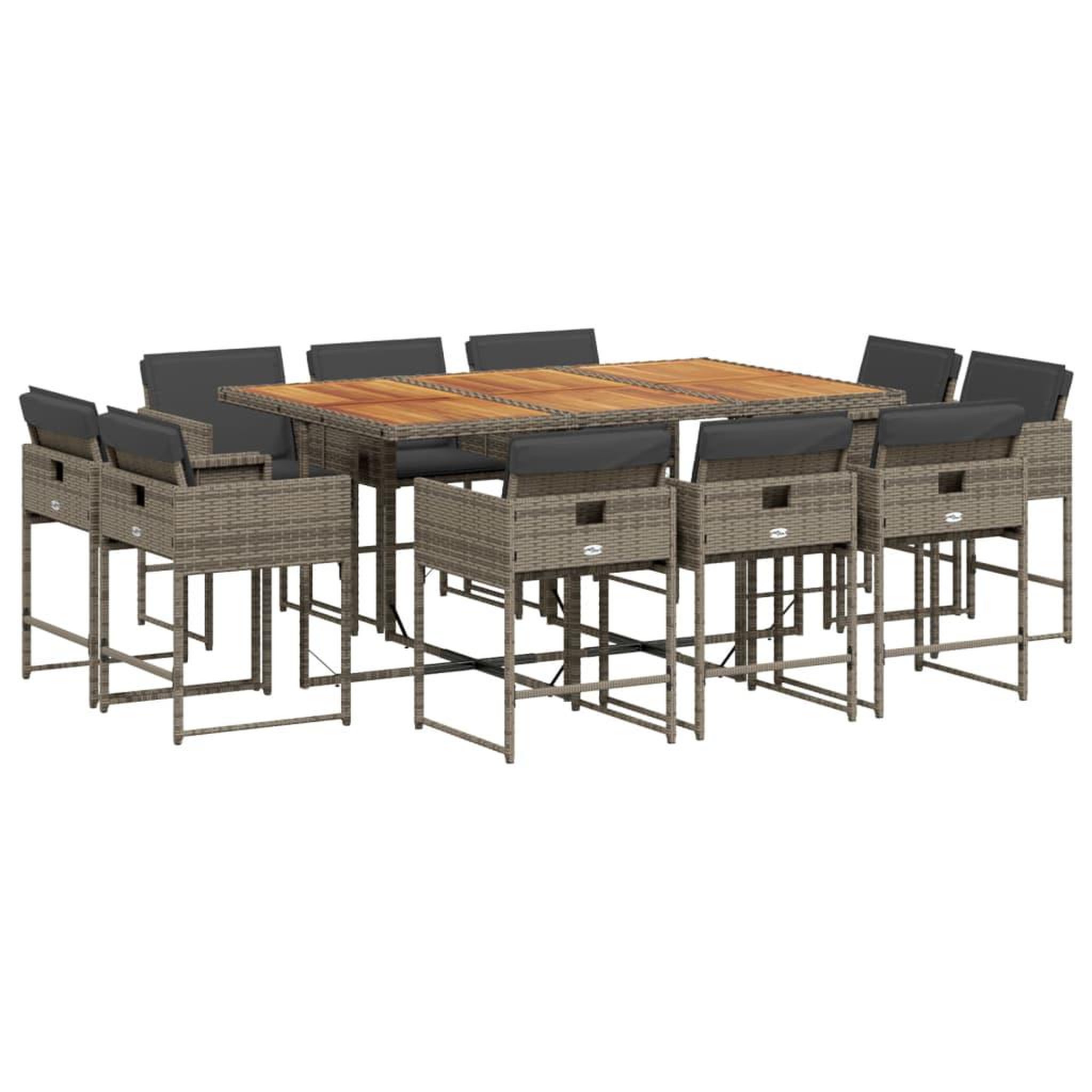 Voir la diapositive 2 : VIDAXL Ensemble a manger de jardin 11pcs avec coussins gris poly rotin