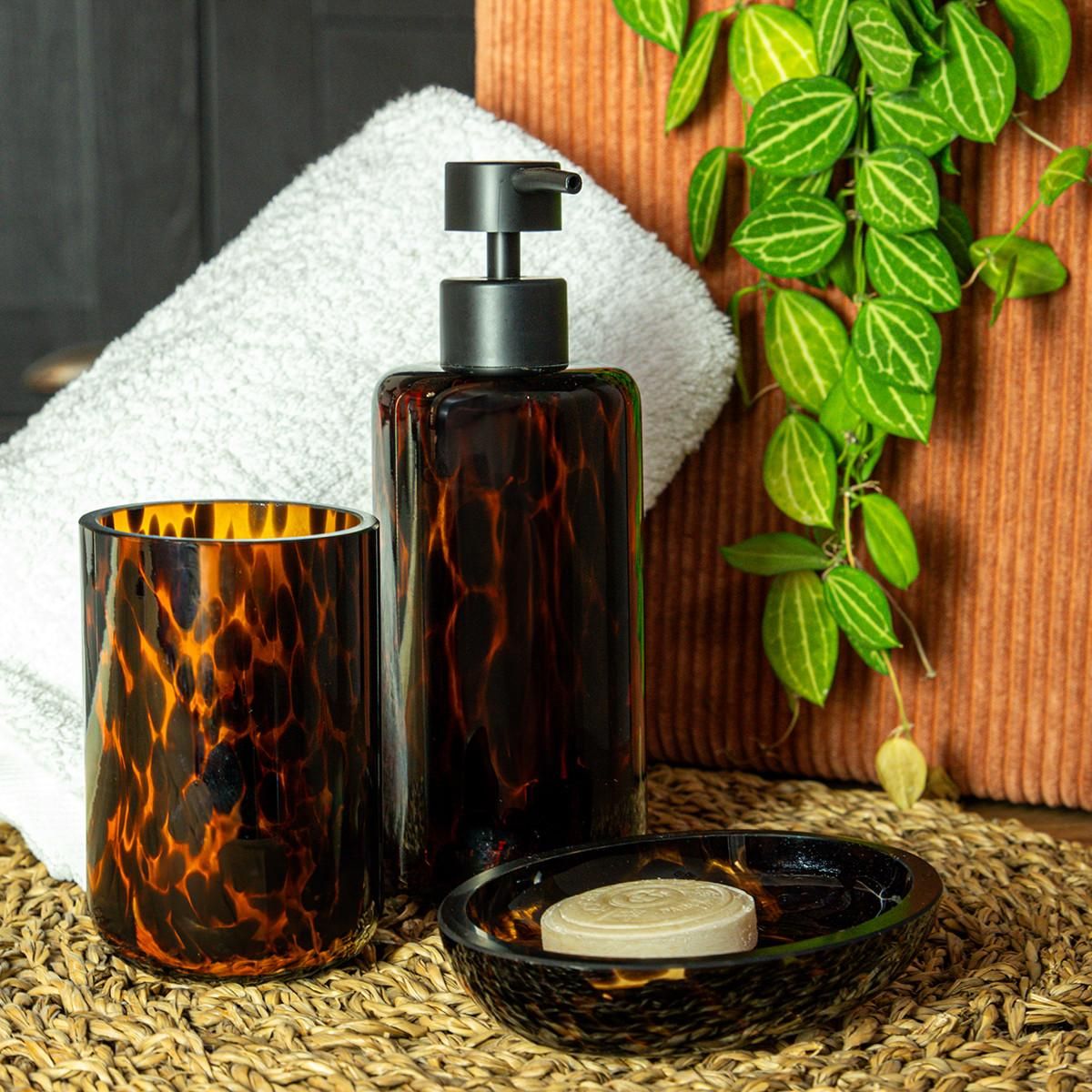 GUY LEVASSEUR Set salle de bain léopard 3 pièces verre marron