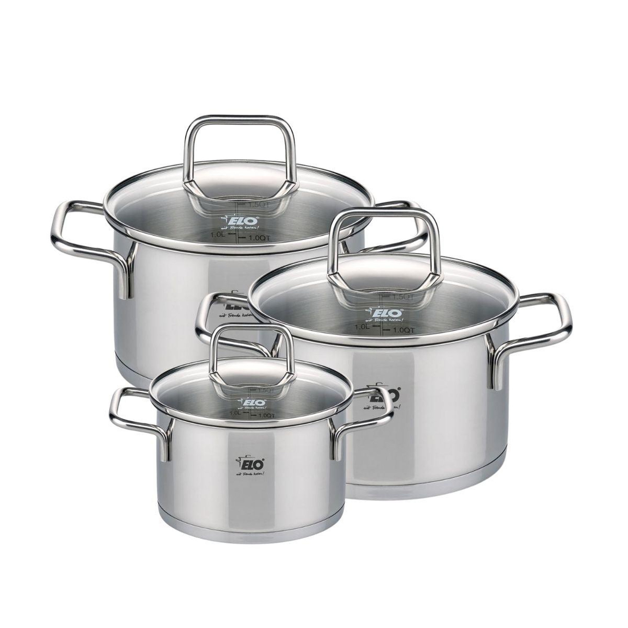 ELO Set de 3 faitouts 12 cm 16 cm et 20 cm avec couvercles en verre elo citrin