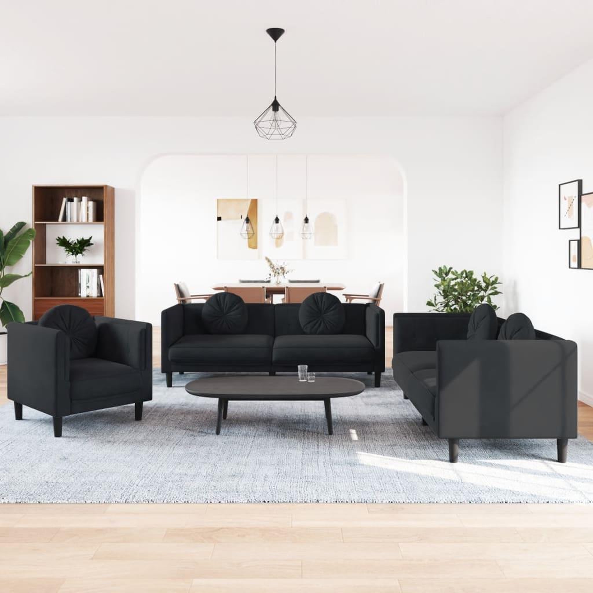 VIDAXL Ensemble de canapes 3 pcs avec coussins noir velours