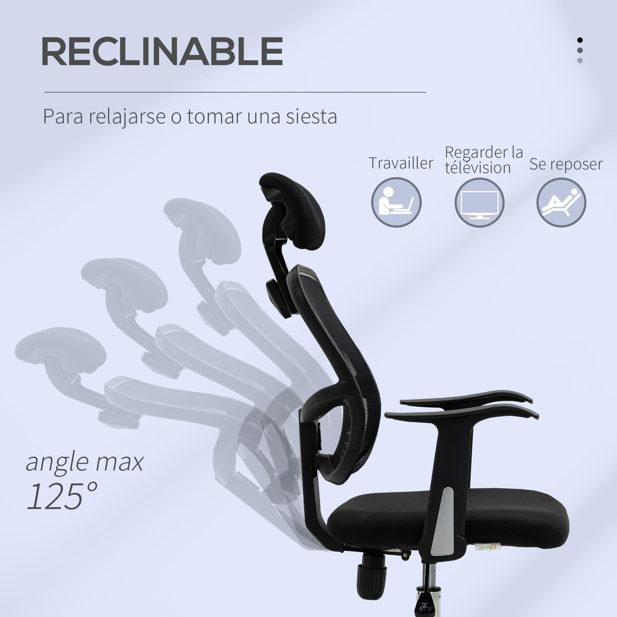 Voir la diapositive 5 : VINSETTO Vinsetto Fauteuil de bureau manager grand confort chaise de bureau réglable dossier inclinable piètement chromé tissu maille polyester noir